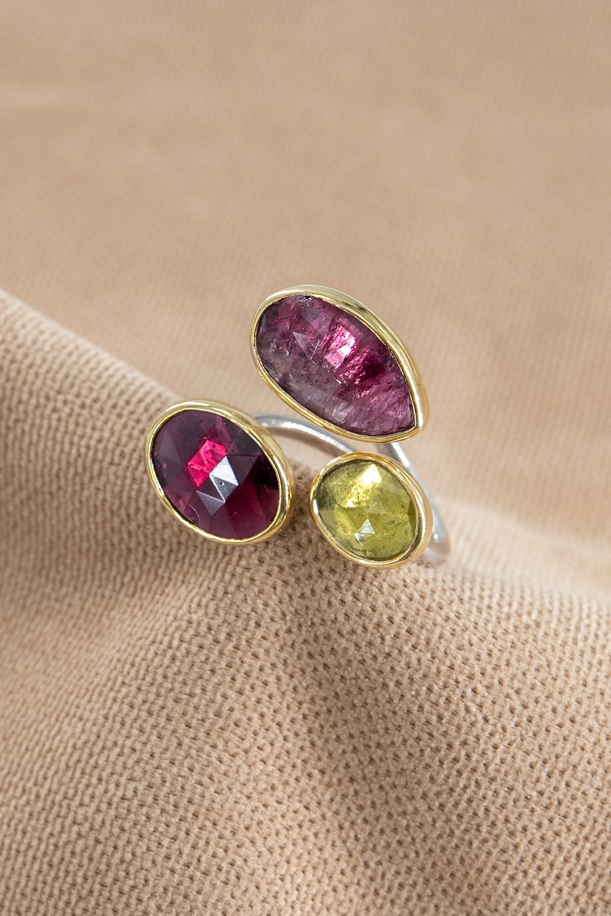 Tormalina Argento Anello (Multicolore)