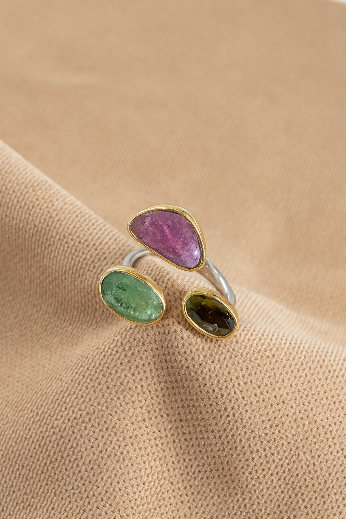 Tormalina Cianite con Pietra Argento Anello
