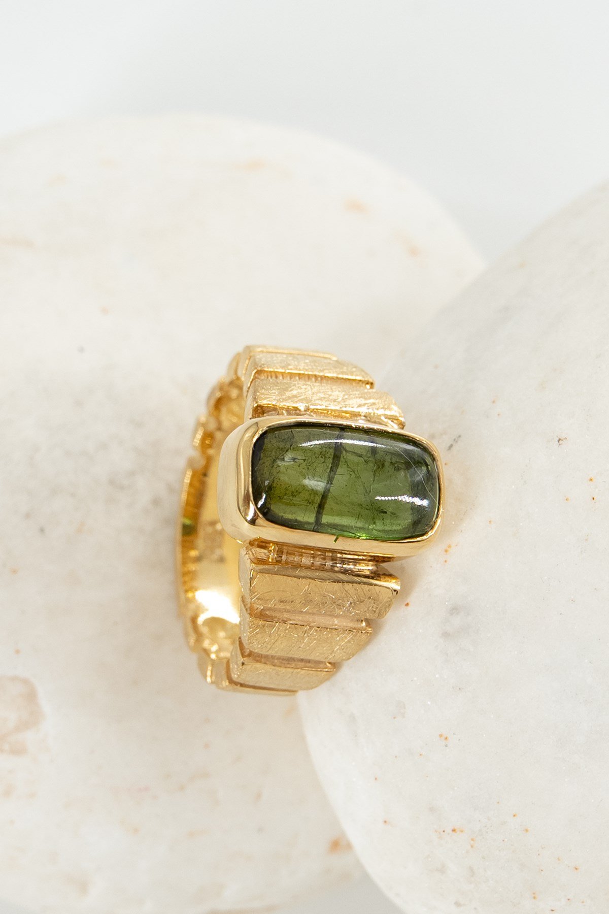 Tormalina con Pietra Oro Placcato Anello