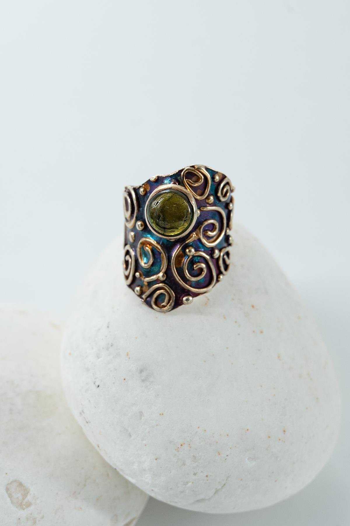 Tormalina con Pietra Argento Anello