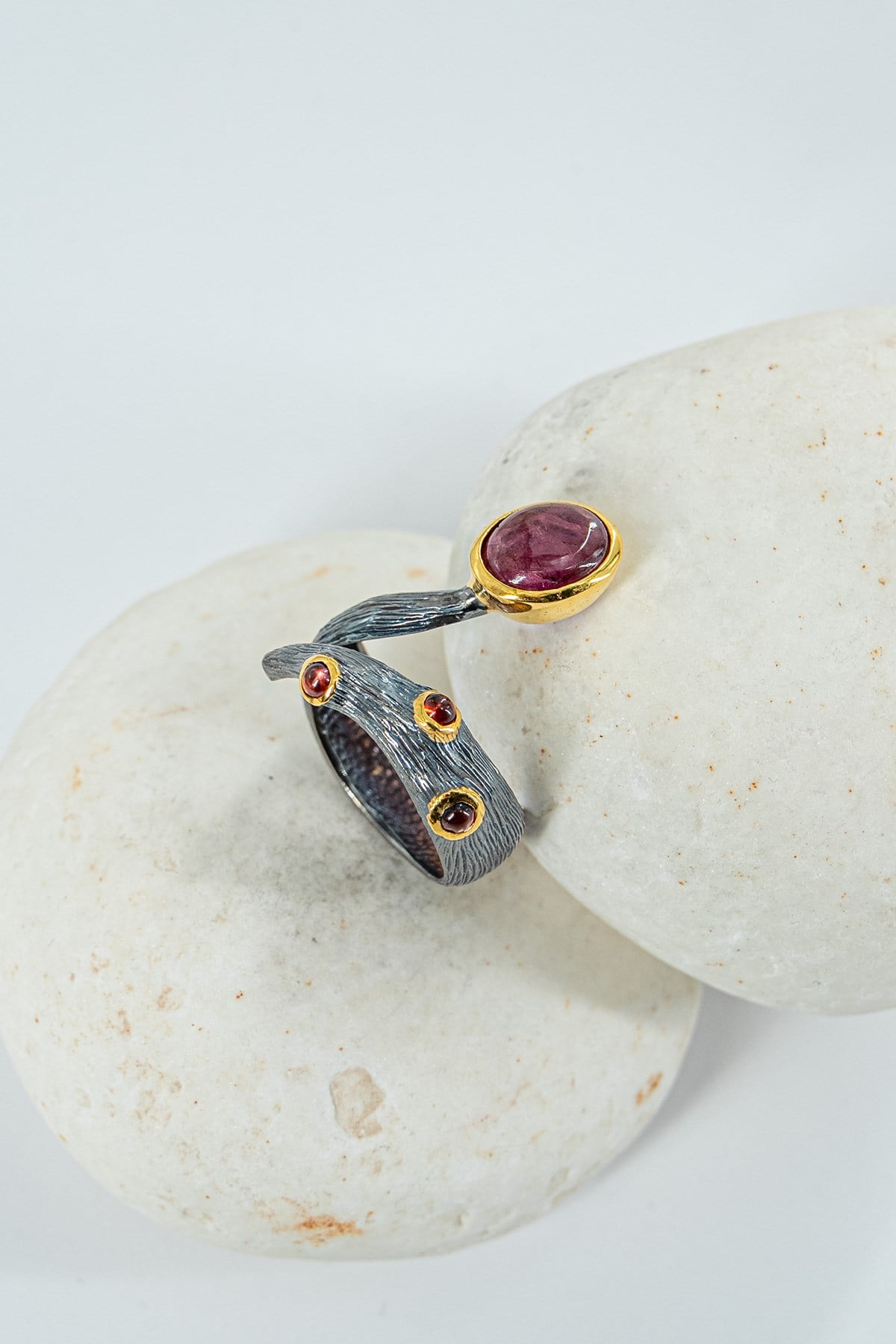 Tormalina con Pietra Argento Anello
