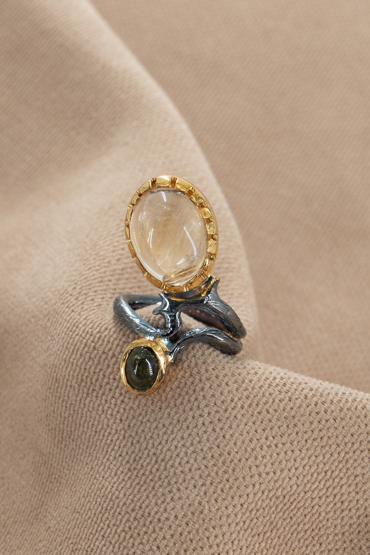 Tormalina con Pietra Argento Anello