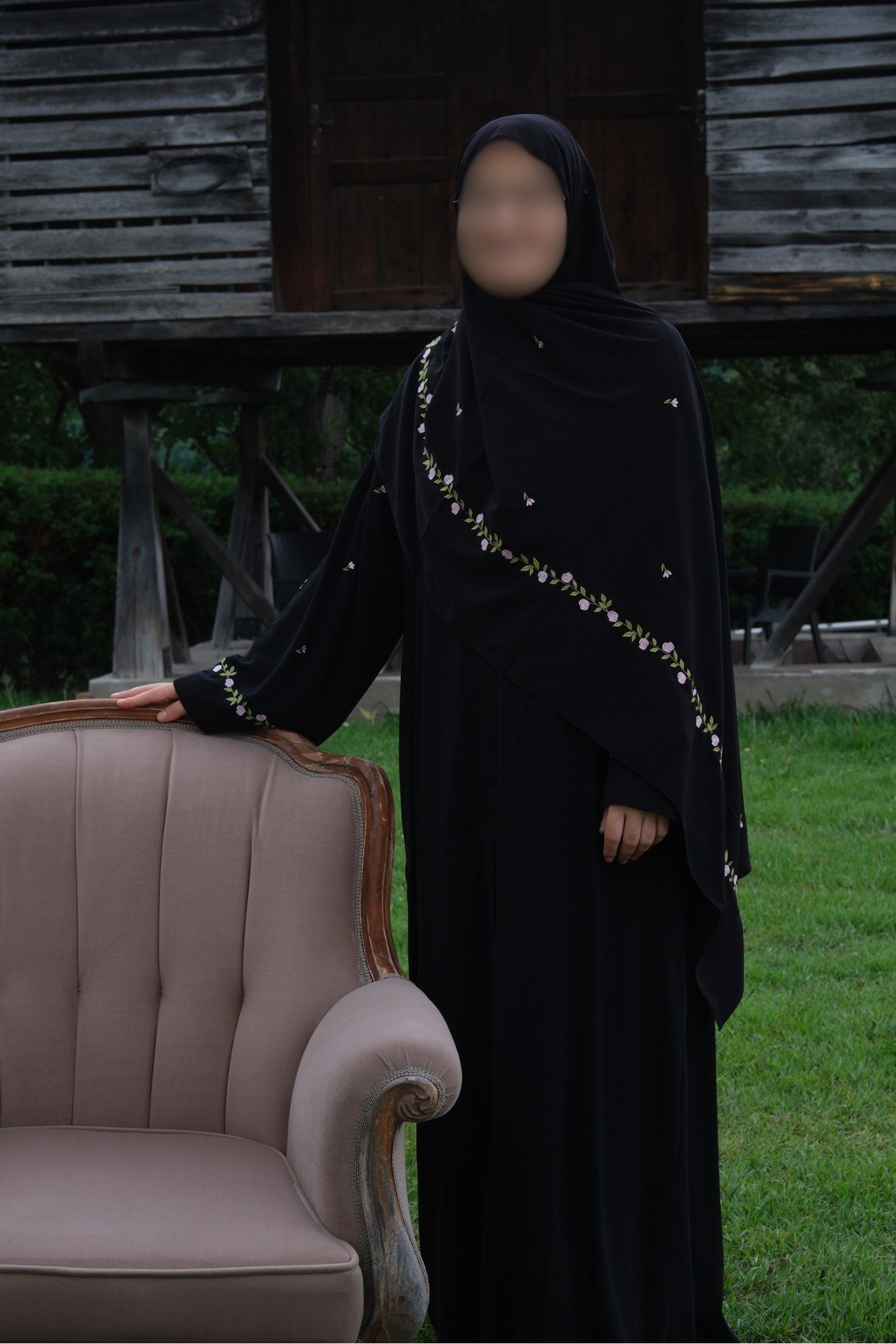 Nakışlı Abaya Şal Takım