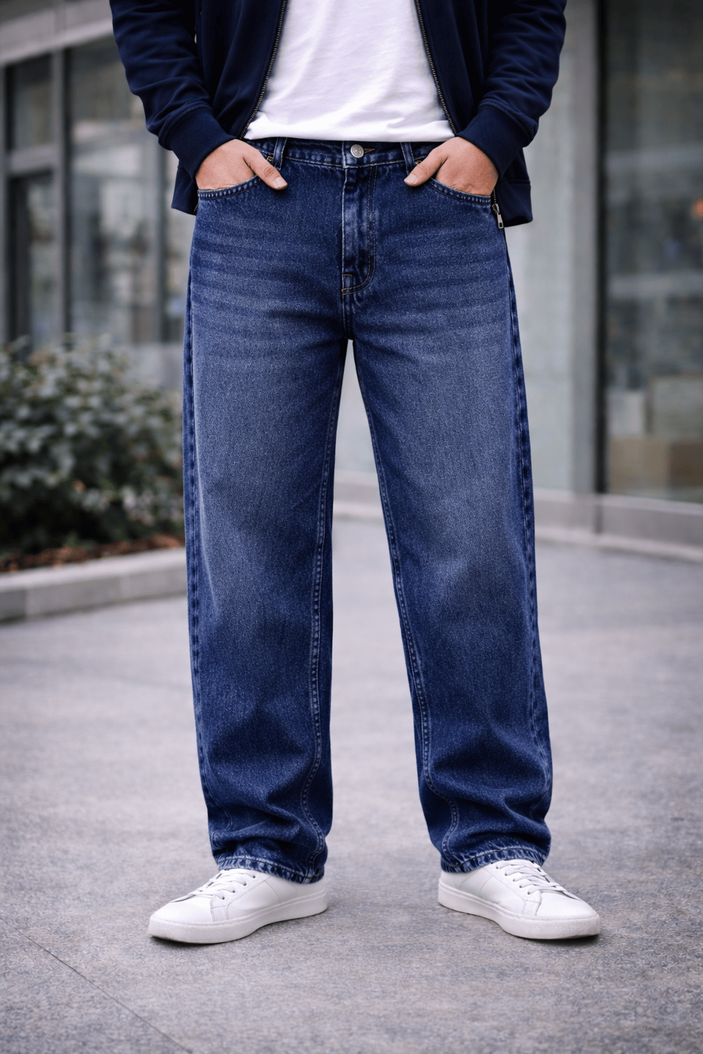 Jeans Erkek Orta Baggy Fit Kot Pantolon Mavi