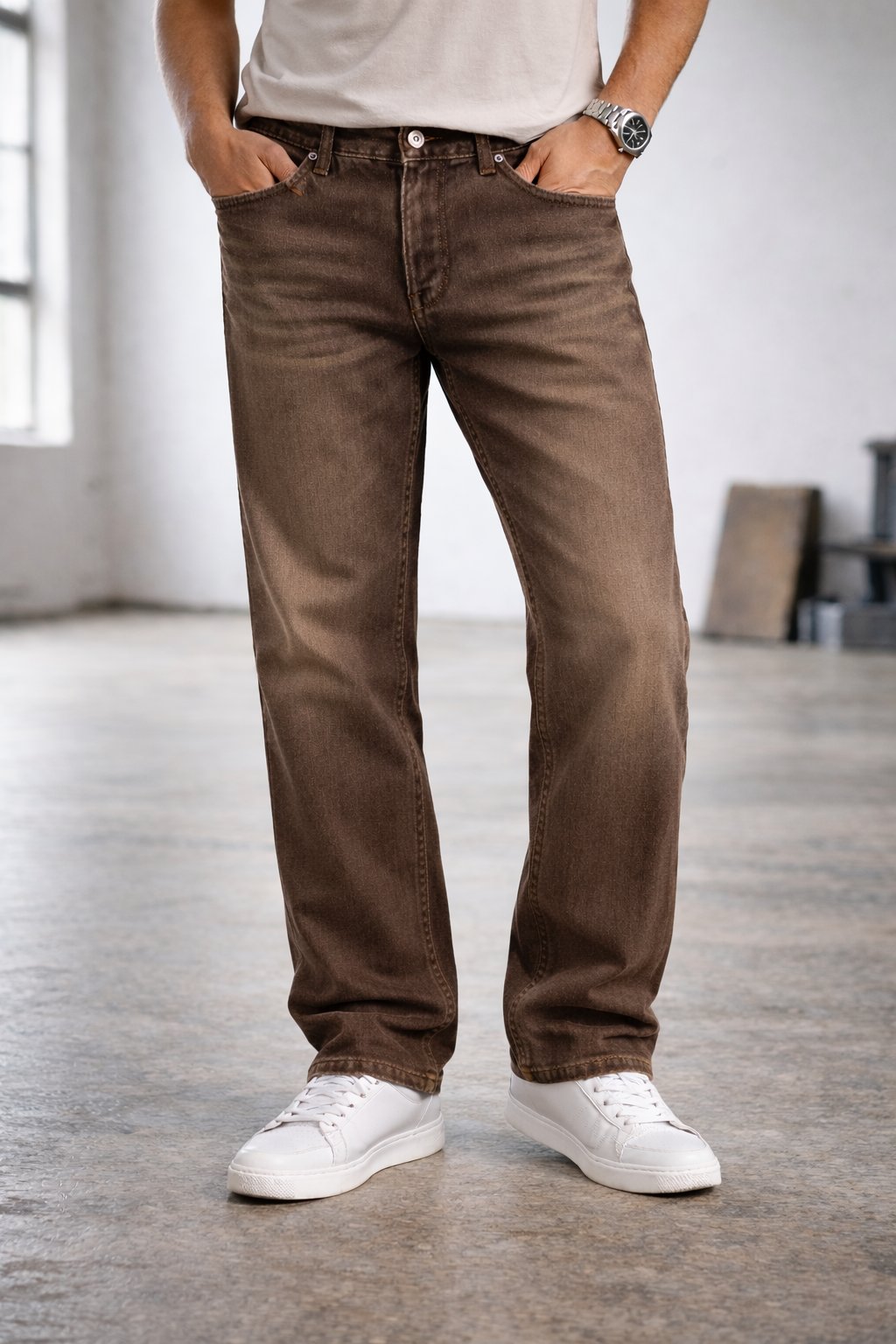 Jeans Erkek Regular Fit Koyu Kahve Doğal Yıkamalı Denim Pantolon – Rahat Dökümlü Kalıp