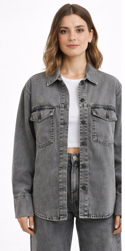 Jeans Kadın Gri Regular Fit Denim Ceket