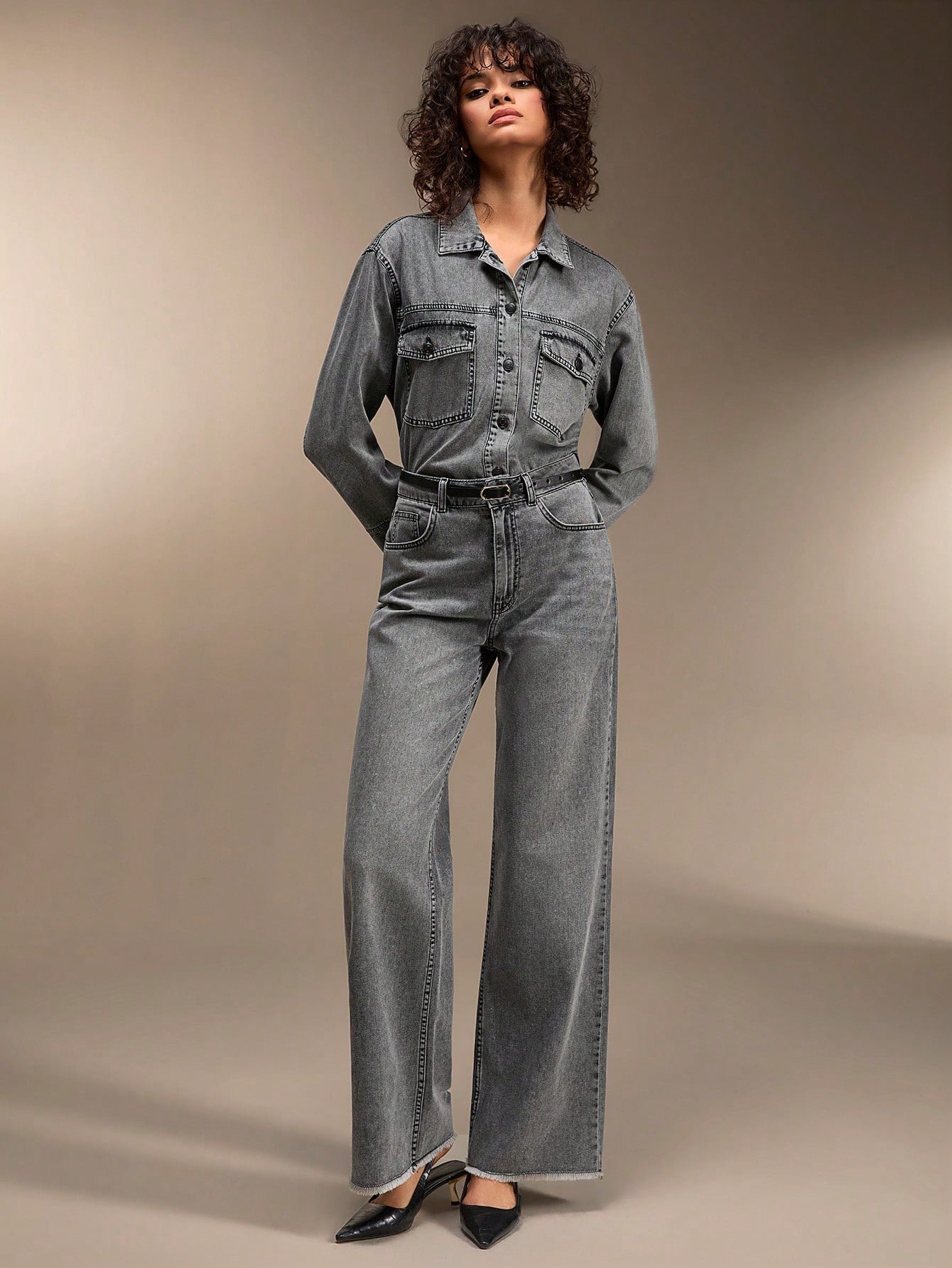 Jeans Kadın Gri Yüksek Bel Regular Fit Denim Pantolon