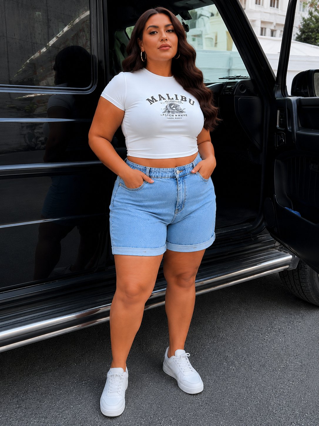 Kadın Büyük Beden Açık Mavi Mom Jean Şort Yüksek Bel Katlamalı Denim Şort