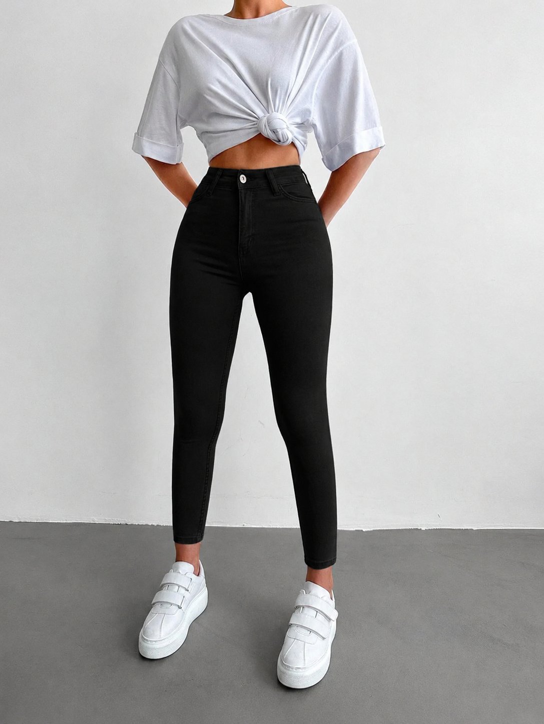 Kadın Yüksek Bel Likralı Siyah Skinny Jean Pantolon