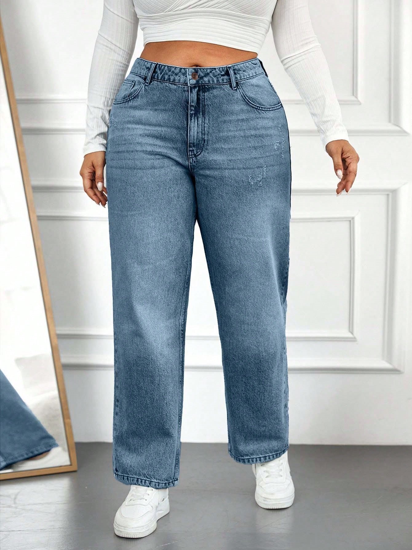 Kadın Yüksek Bel Mom Fit Mavi Kot Pantolon Battal