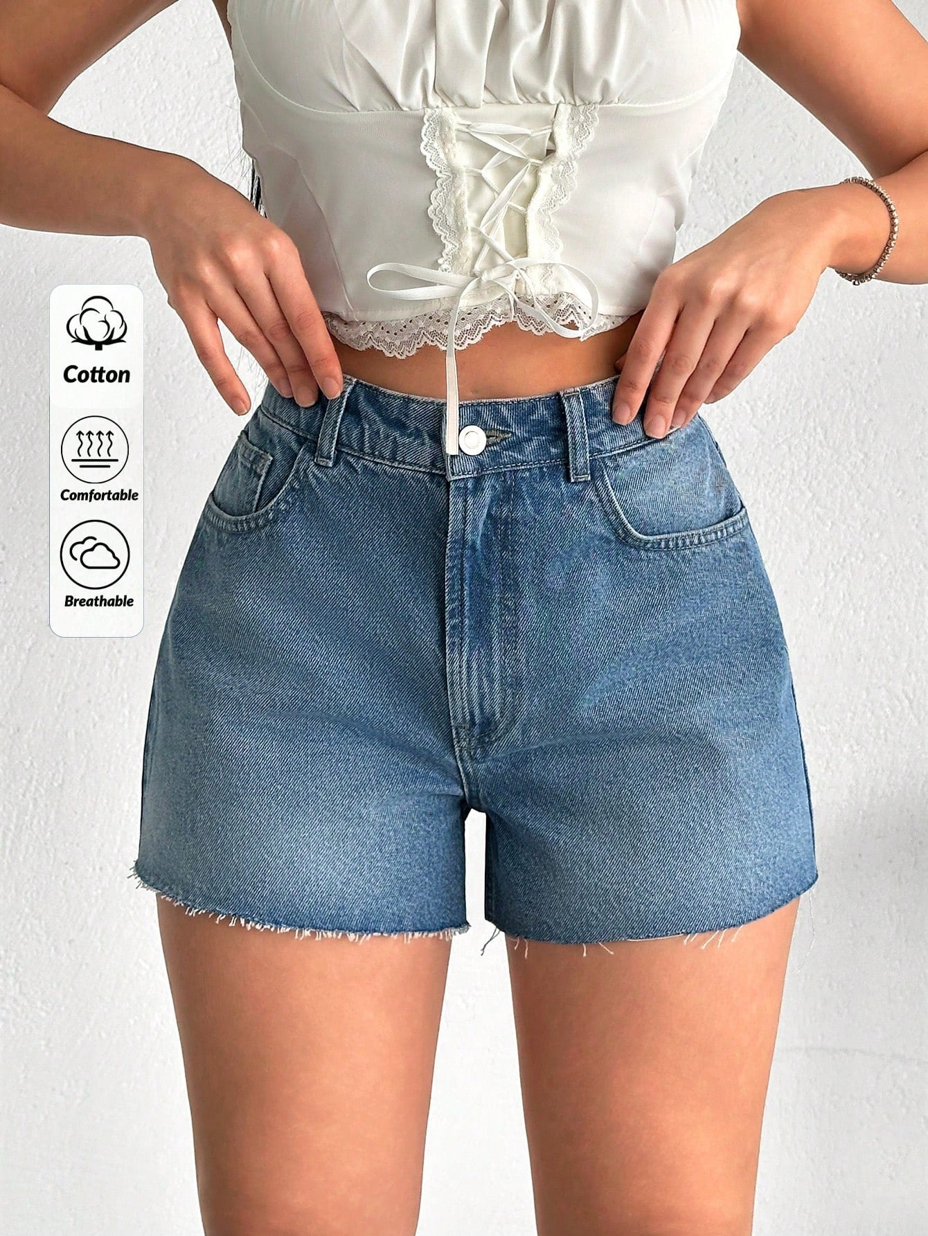 Kadın Yüksek Bel Püsküllü Paça Denim Şort Rahat Kalıp Günlük Jean Şort