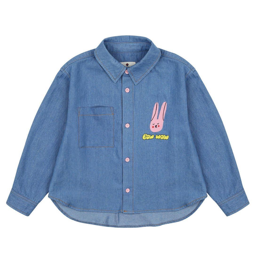 Kız Çocuk Denim Gömlek Tavşan Nakışlı Uzun Kollu Kot Gömlek
