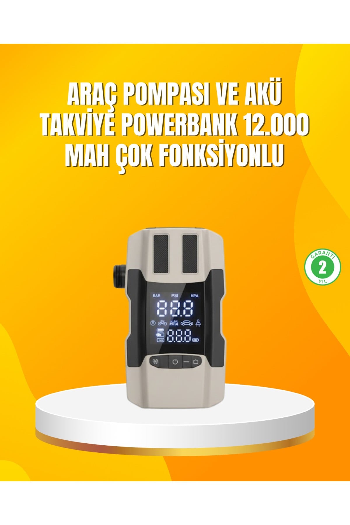 12.000 mAh Akü Takviye Powerbank Dahili Hava Doldurma Dijital Ekranlı