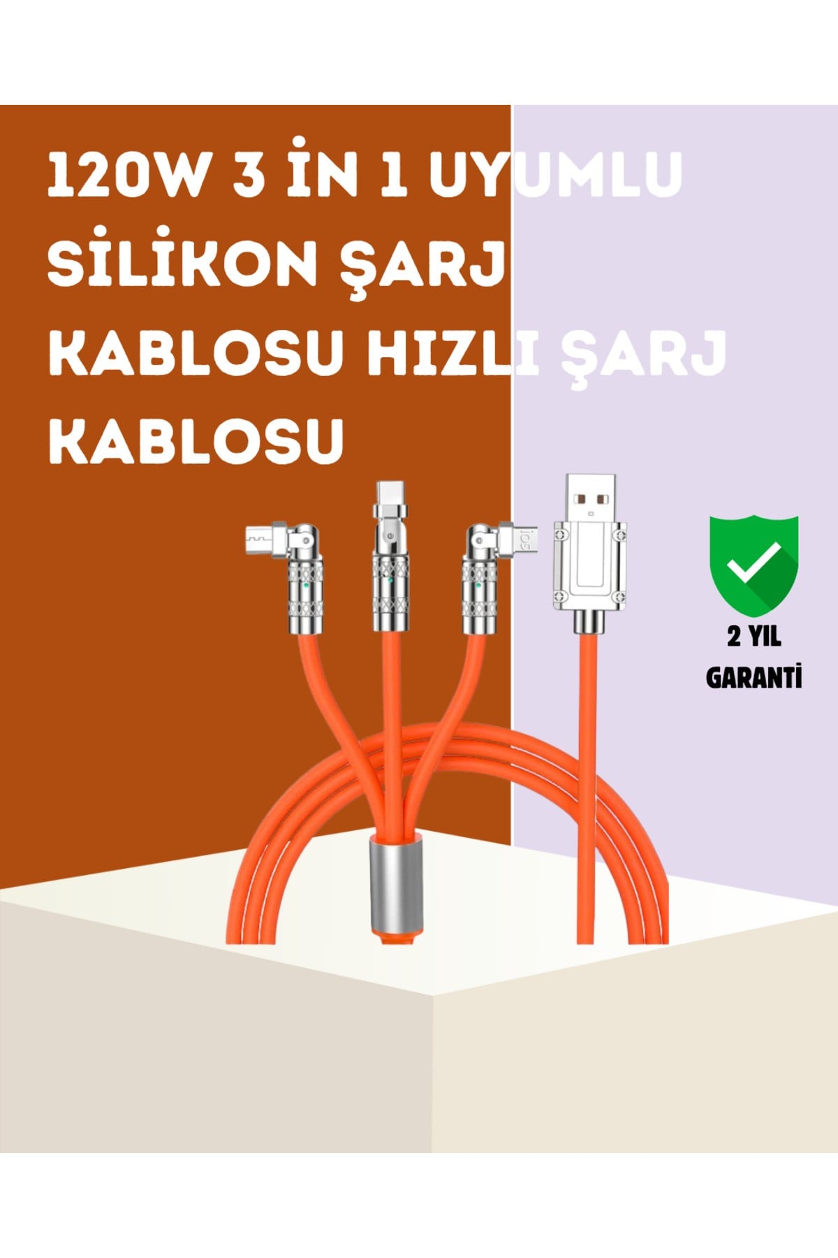 120 W Hızlı Çözüm Sunan 3'ü 1 USB Şarj Kablosu– Sağlam Gövde