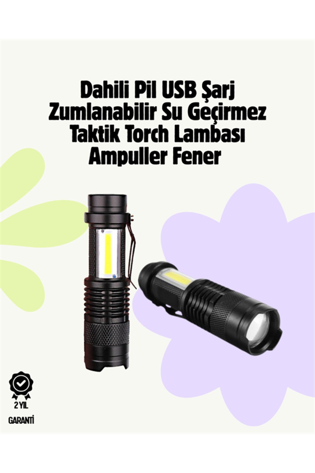2000 Lümen LED El Feneri - Suya Dayanıklı, Odaklı, Klipsli