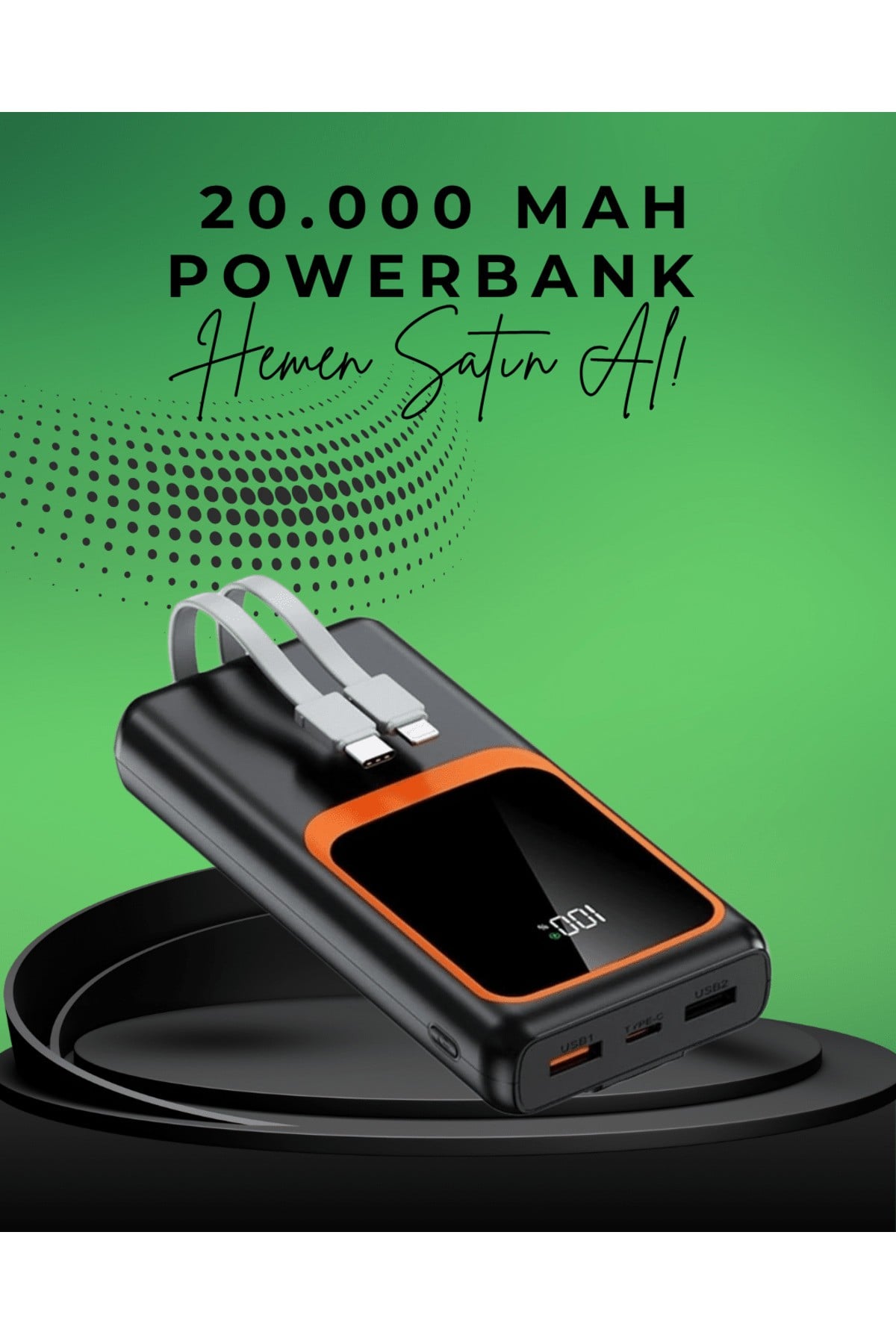 20000 mAh Taşınabilir Powerbank | Çok Kablolu, Hızlı Şarj Destekli (22.5W)