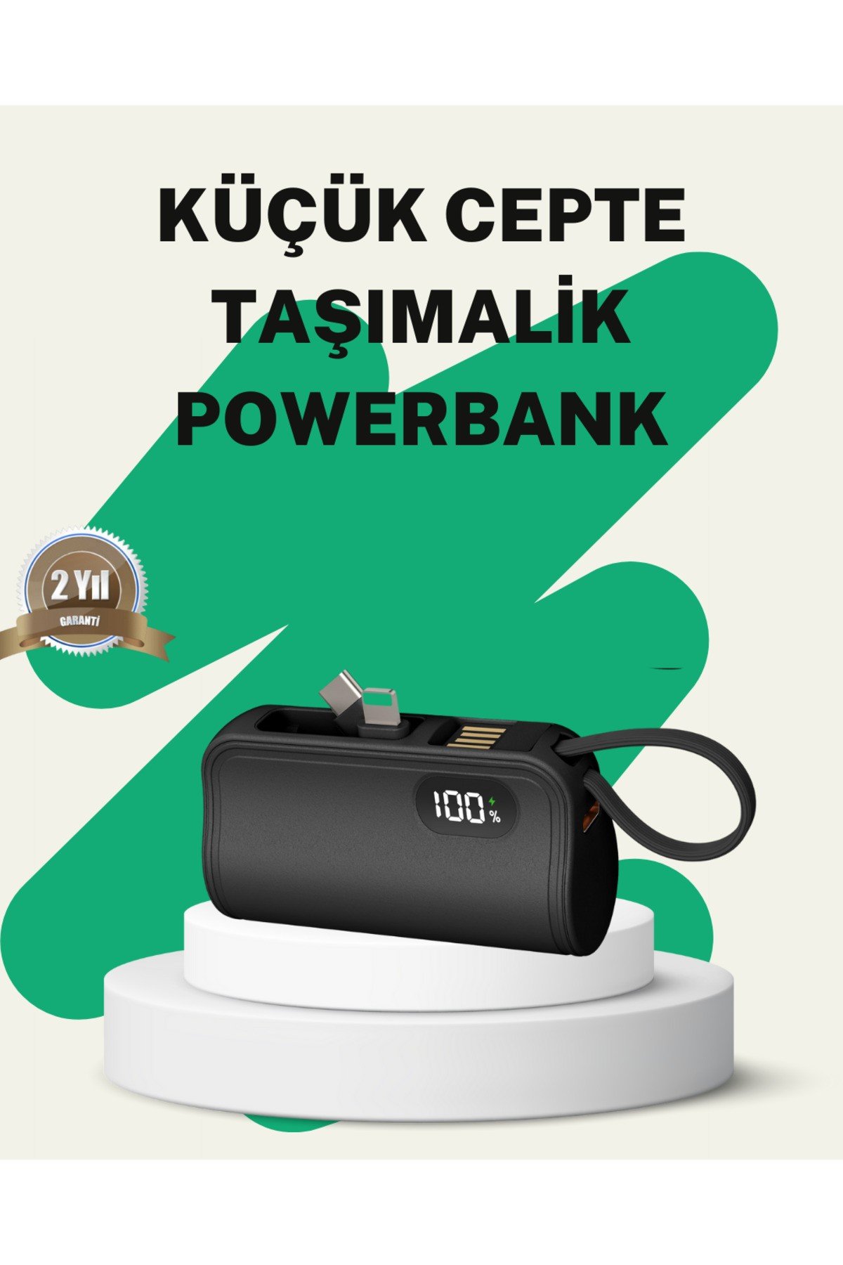 2000mAh Mini Powerbank Dahili Konektörlü PD 20W