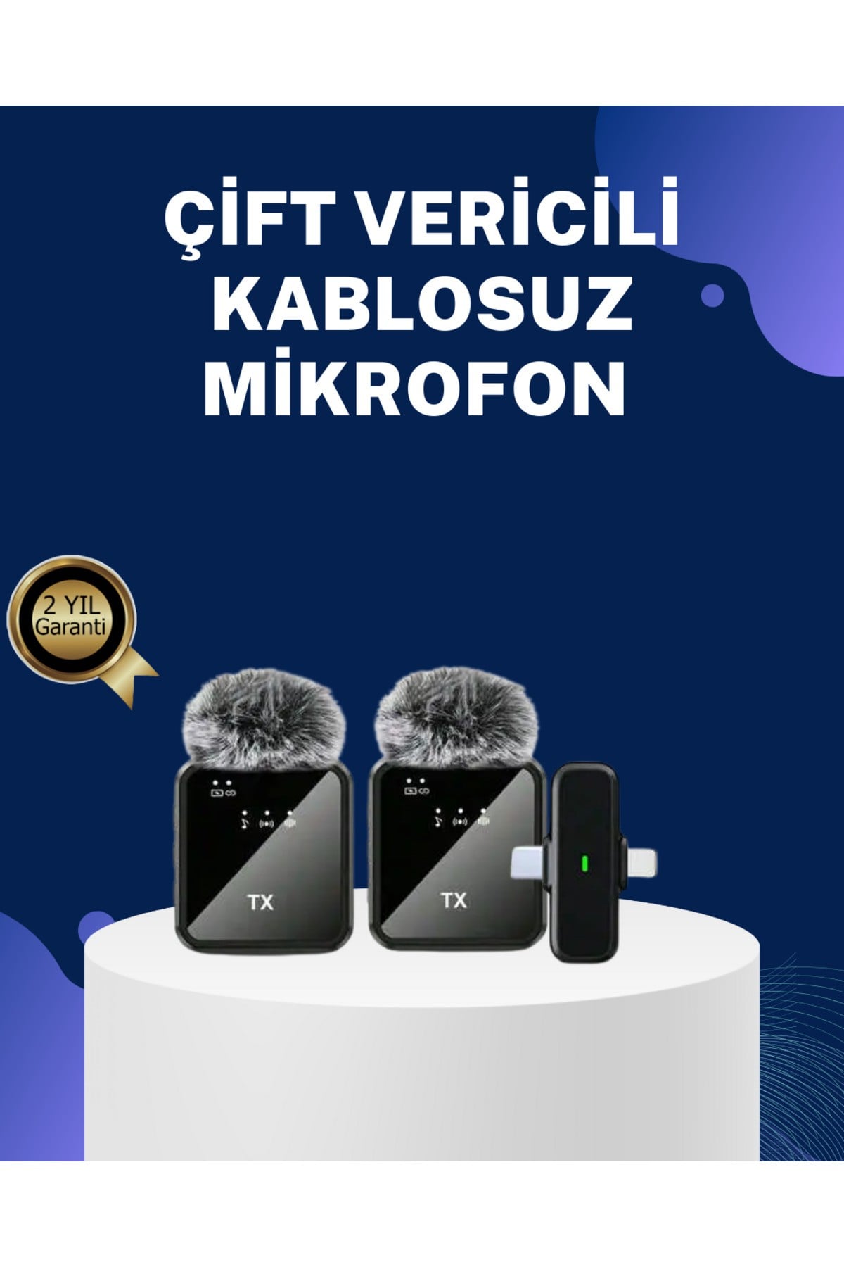 2in1 Kablosuz Yaka Mikrofonu iOS ve Android Uyumlu