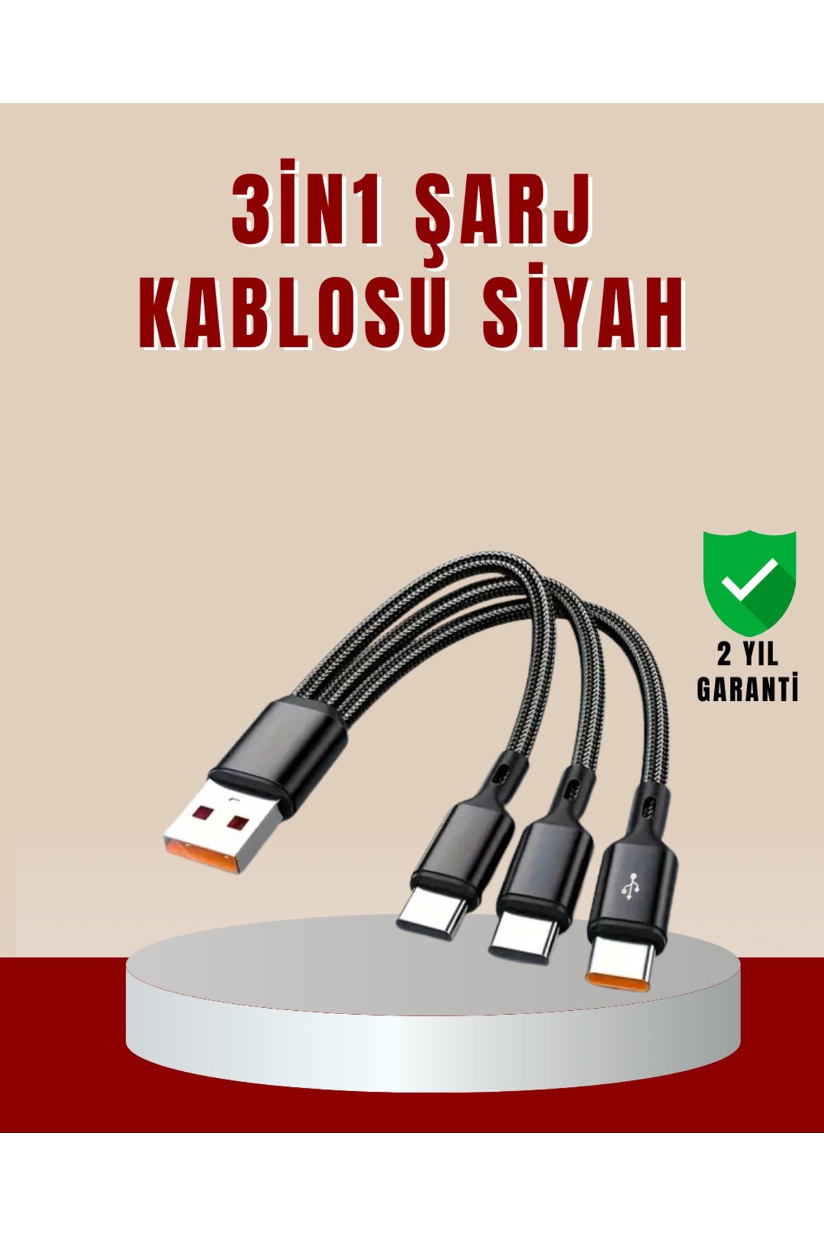 3’ü 1 Arada Hızlı Şarj Kablosu – iOS Android Type-C Uyumlu