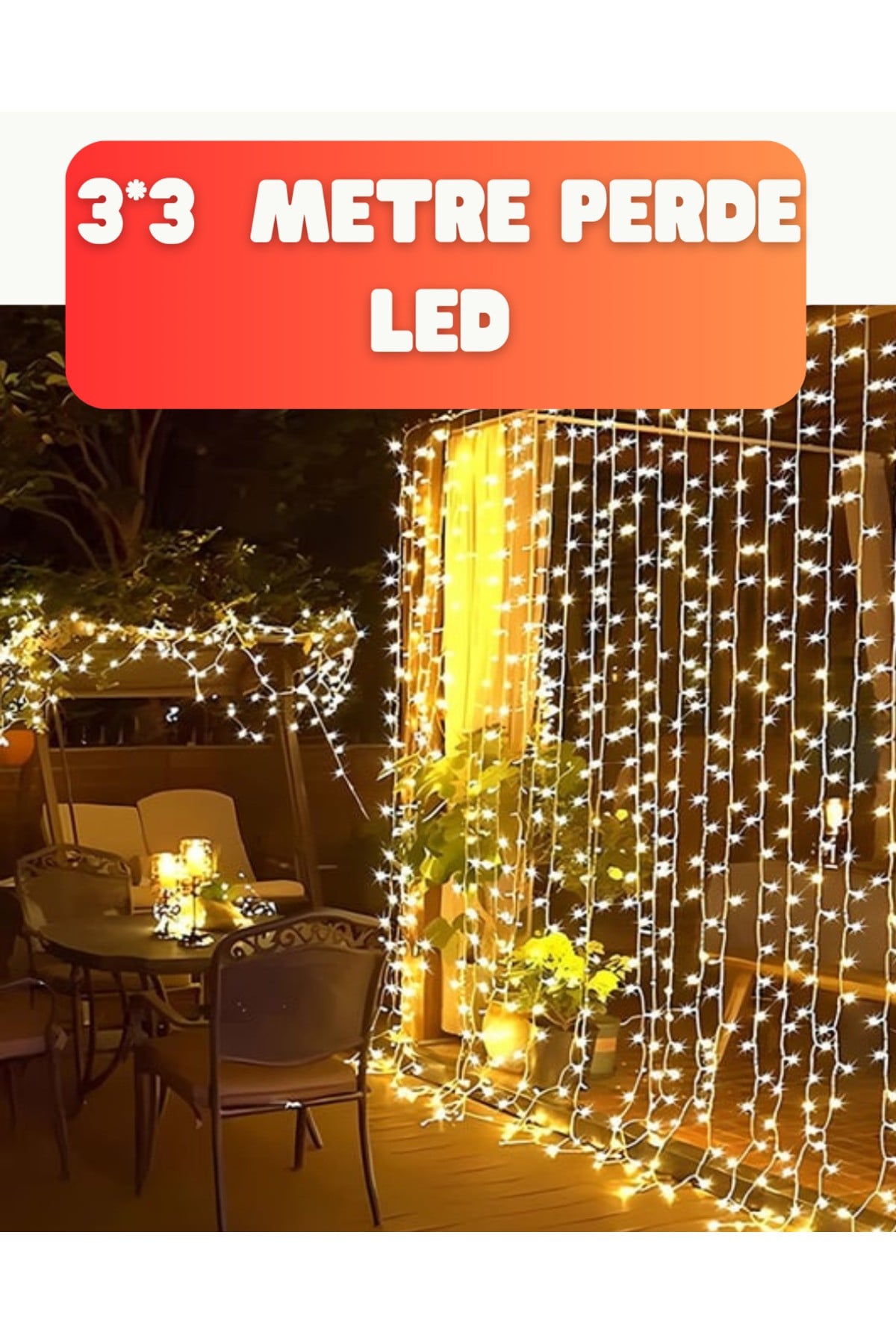 300 LED Perde Işık – Sıcak Beyaz Dekoratif Aydınlatma