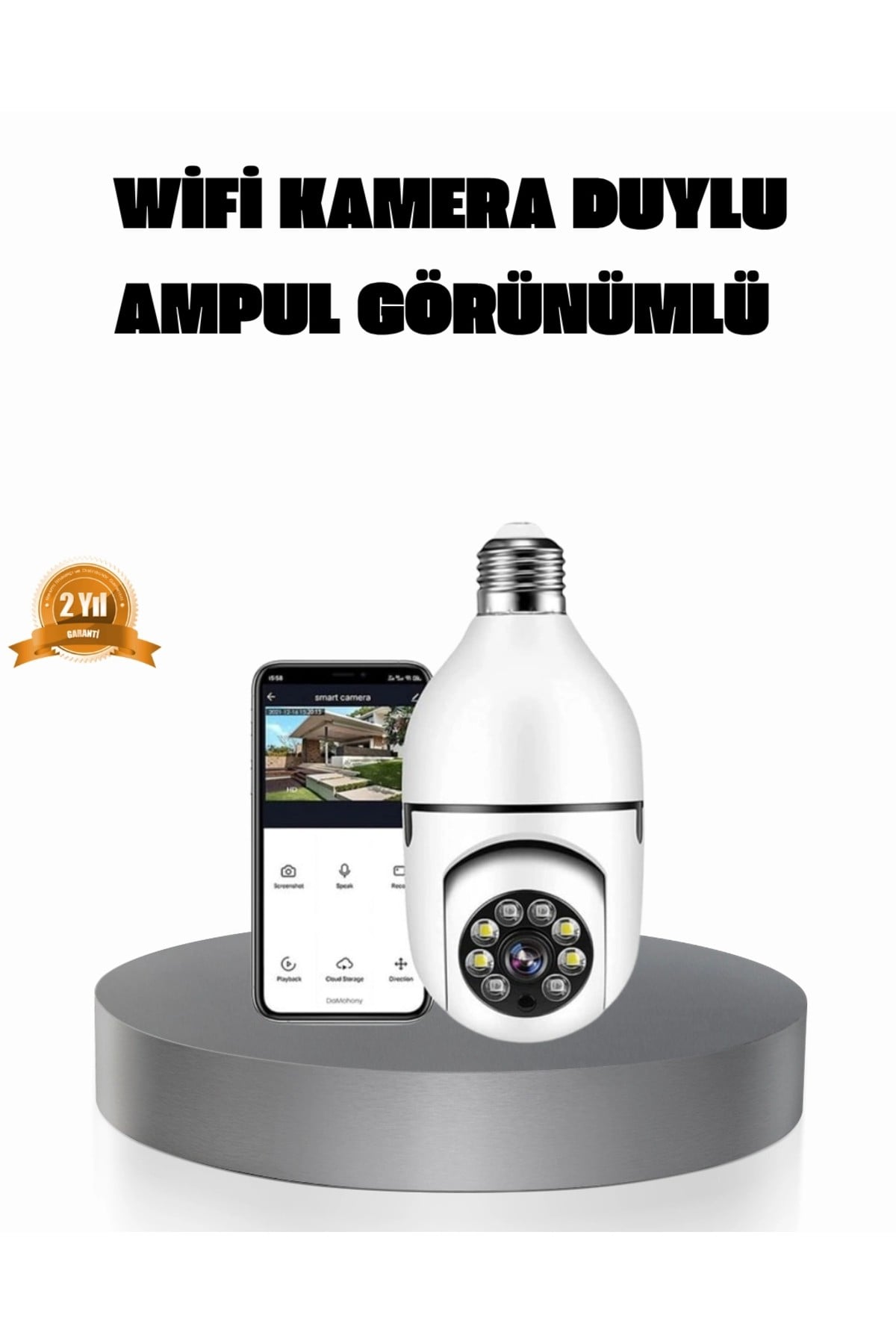 360° Akıllı Güvenlik Kamerası – Duya Takılabilir, Wi-Fi Bağlantılı, Hareket Sensörlü