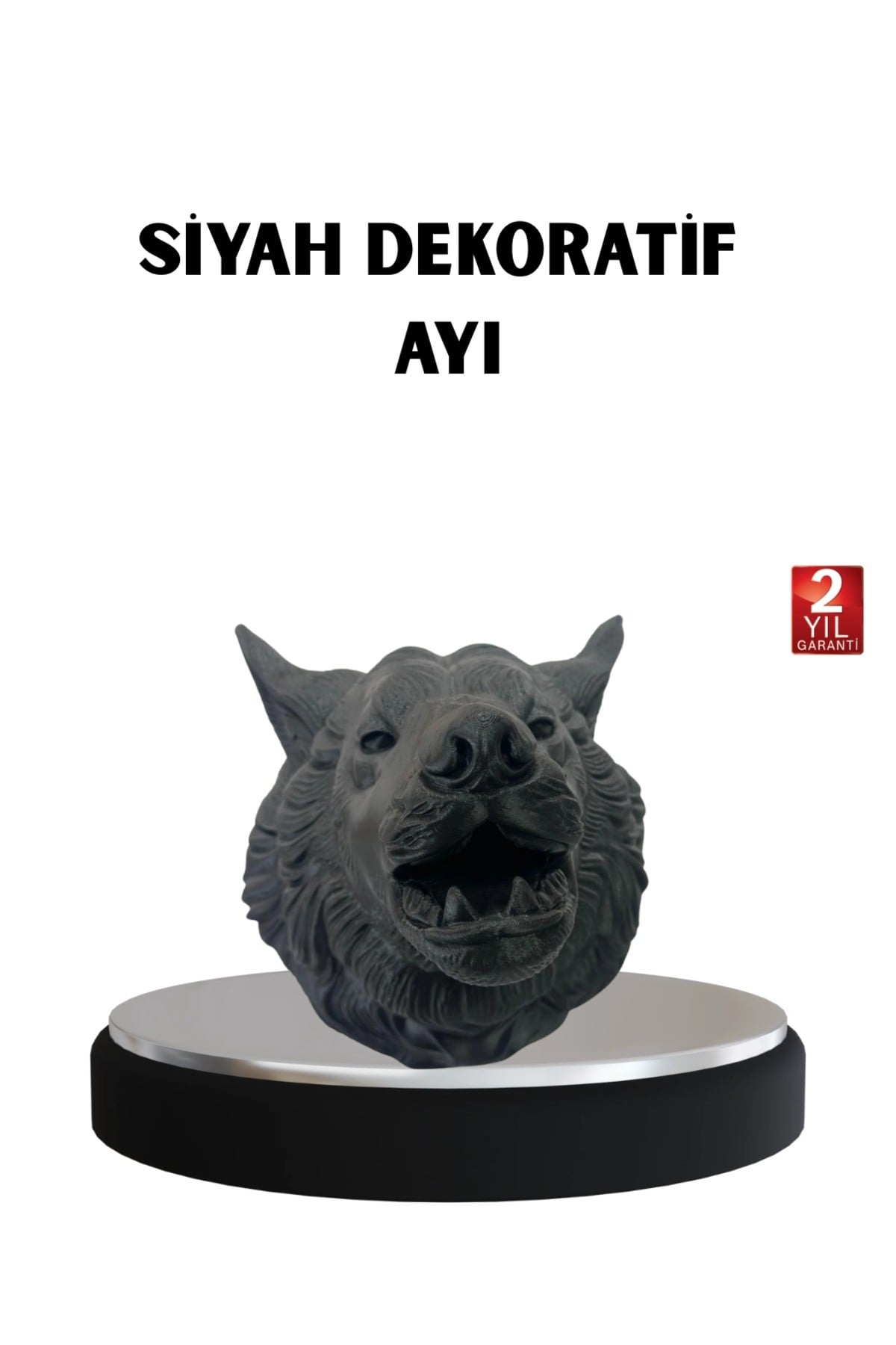 3D Siyah Ayı Başı Duvar Süsü Özel Tasarım Dekoratif Heykel 25x19 cm