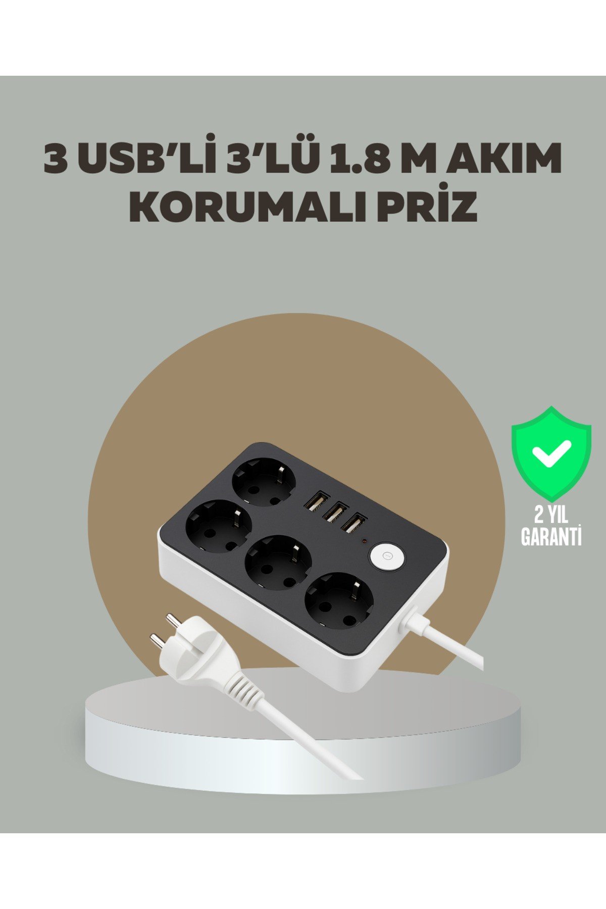 4 Prizli 3 USB Portlu Anahtarlı Akım Korumalı Priz