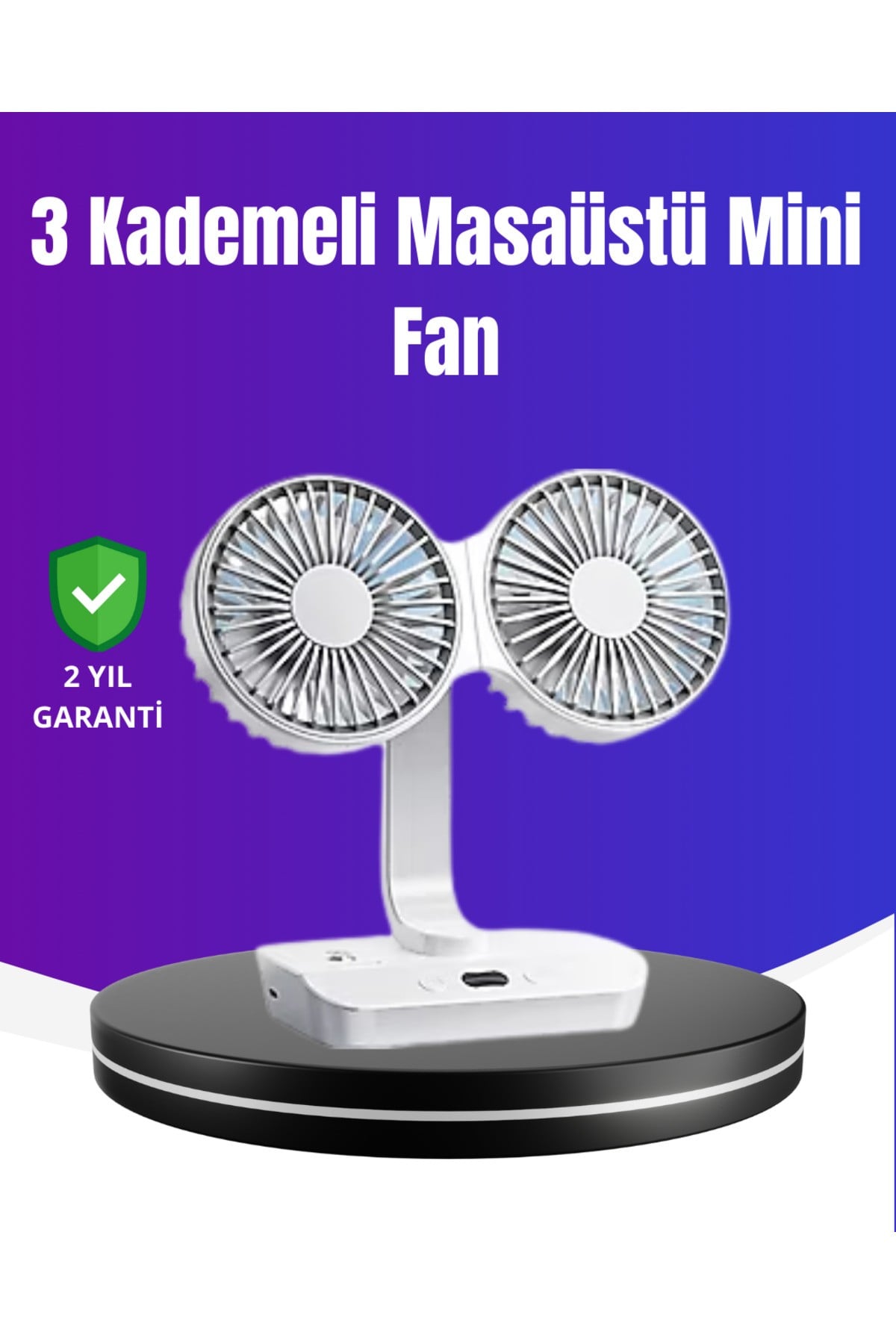 720° Döner Çift Taraflı Masaüstü Vantilatör – USB Şarjlı Sessiz Fan