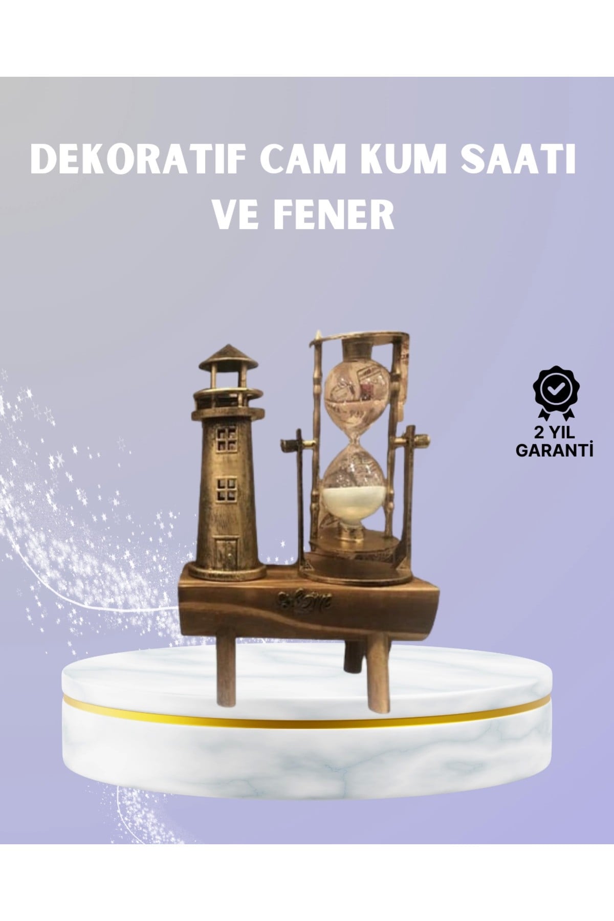 Ahşap Kum Saati ve Deniz Feneri Figürü Bir Arada – Ev & Ofis Dekorasyonu