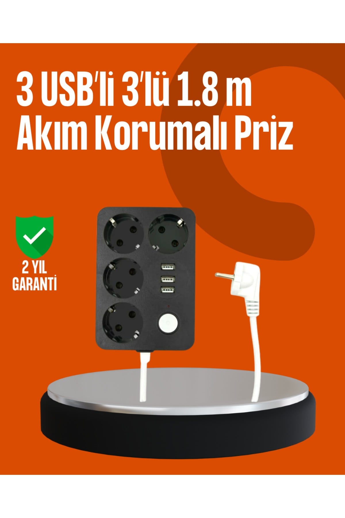 Akım Korumalı 3 USB Portlu 4’lü Priz 4.1A Hızlı Şarj