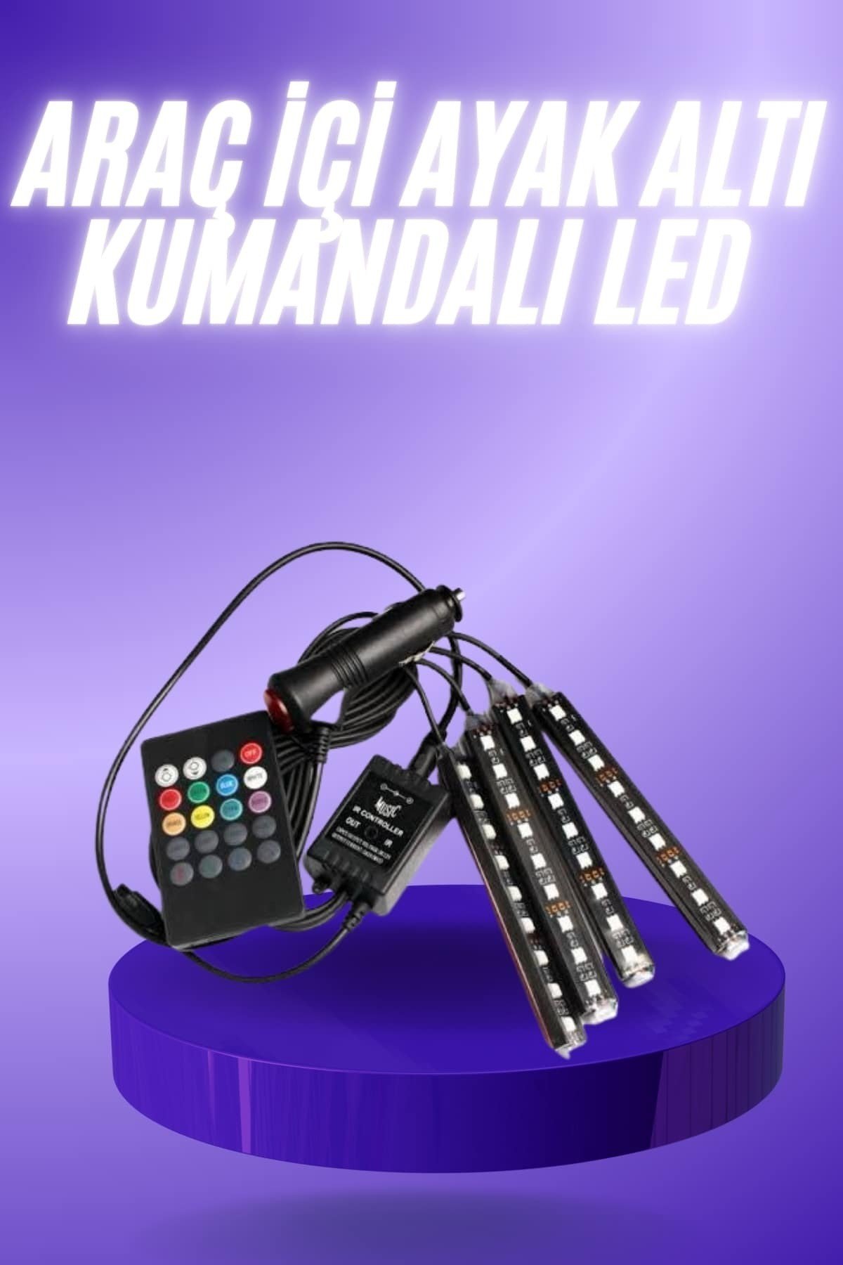Araç İçi Ayak Altı 12'li Şerit Led Işık Uzaktan Kumandalı RGB Işıklı Ses ve Müziğe Duya