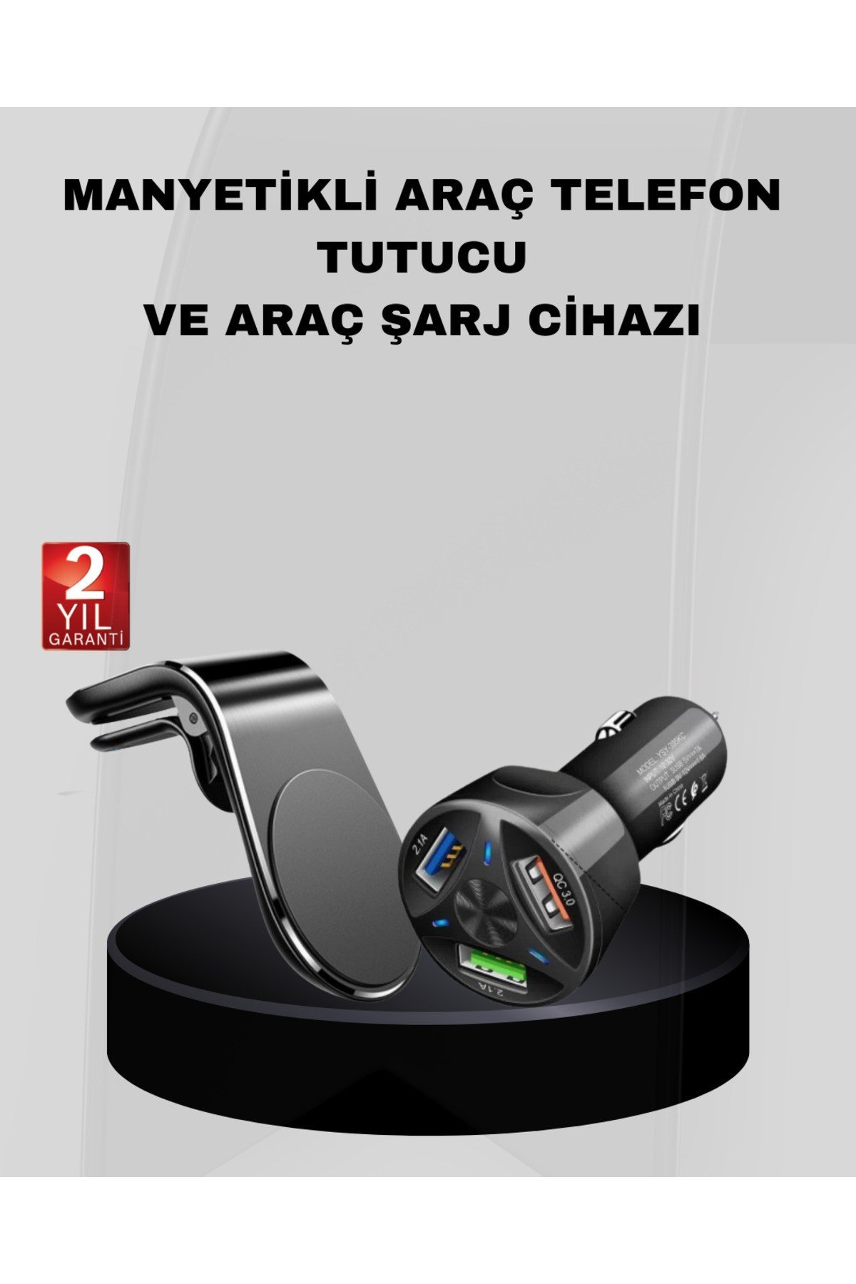 Araç İçi Telefon Tutucu + Quick Charge 3.0 Araç Şarj Cihazı Seti
