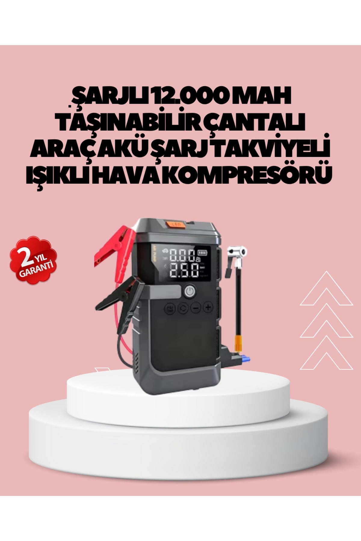 Araç İçin 4 Fonksiyonlu Akü Takviye ve Lastik Şişirme Cihazı