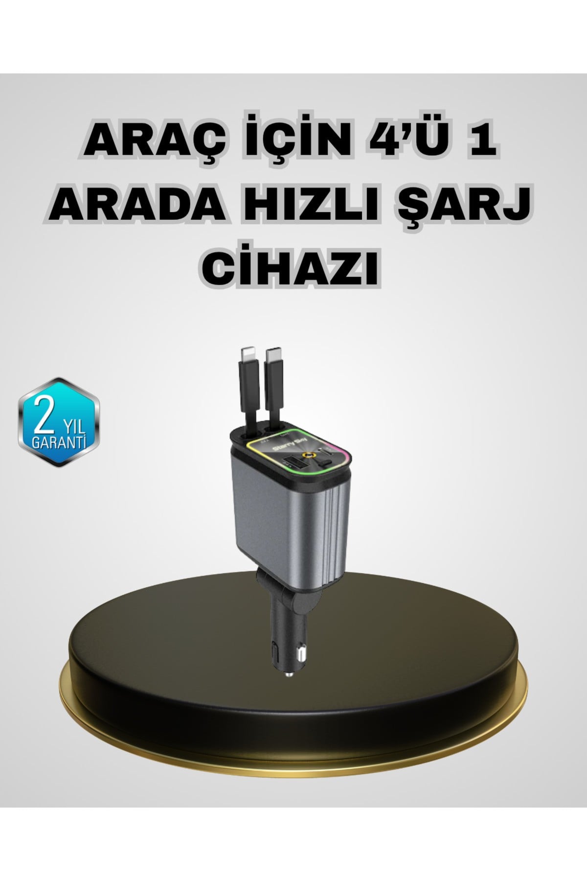 Araç Şarj Adaptörü 66W PD QC Hızlı Şarjlı ve Çekilebilir Kablolu