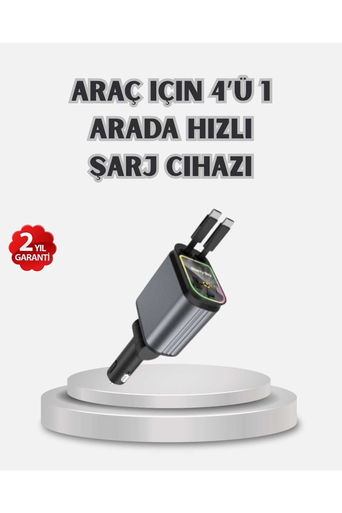 Araç Şarj Cihazı 4 Portlu 66W Hızlı Şarjlı LED Işıklı ve 180° Dönebilir