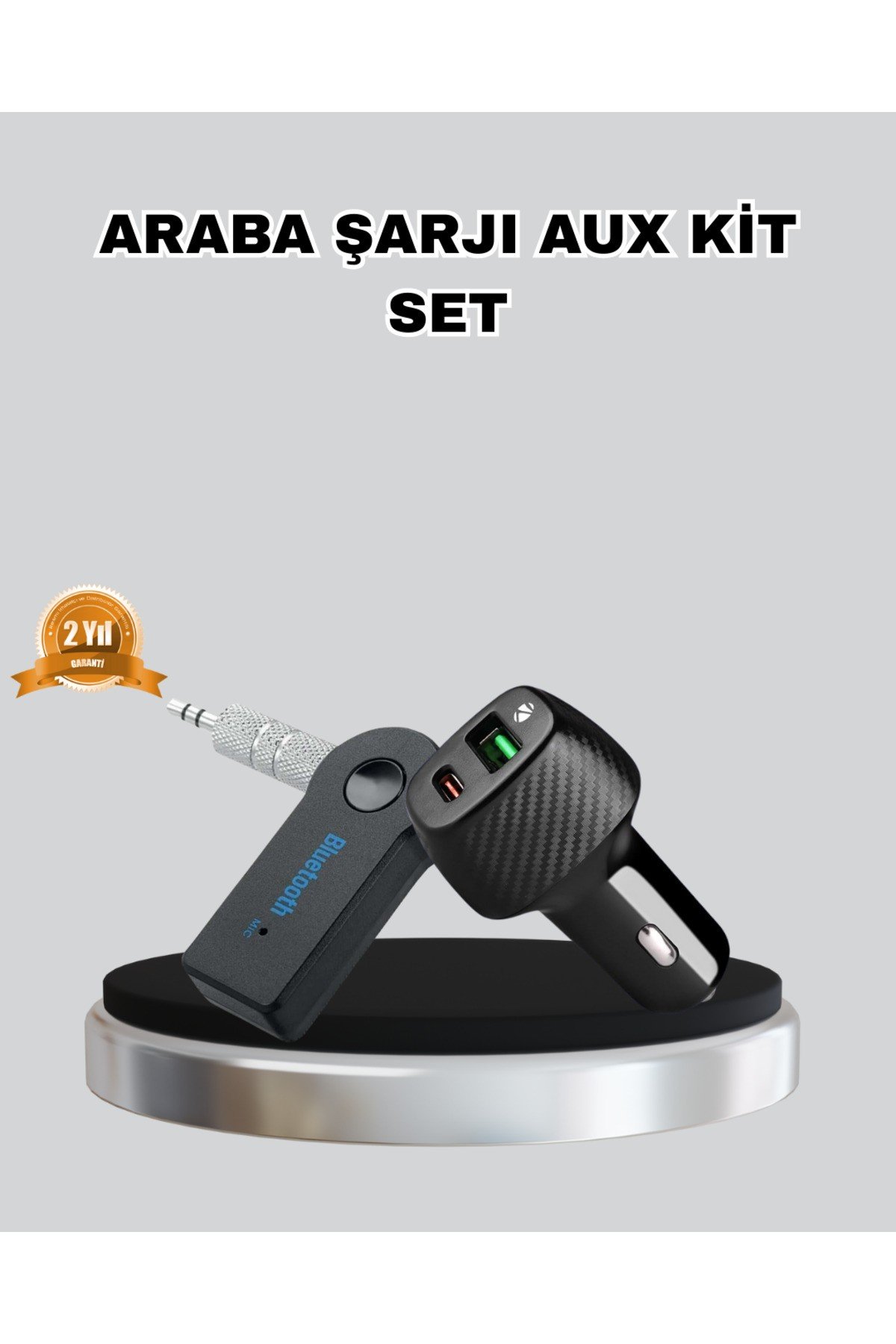 AUX Bluetooth Adaptör ve 38W Hızlı Araç Şarj Cihazı Seti