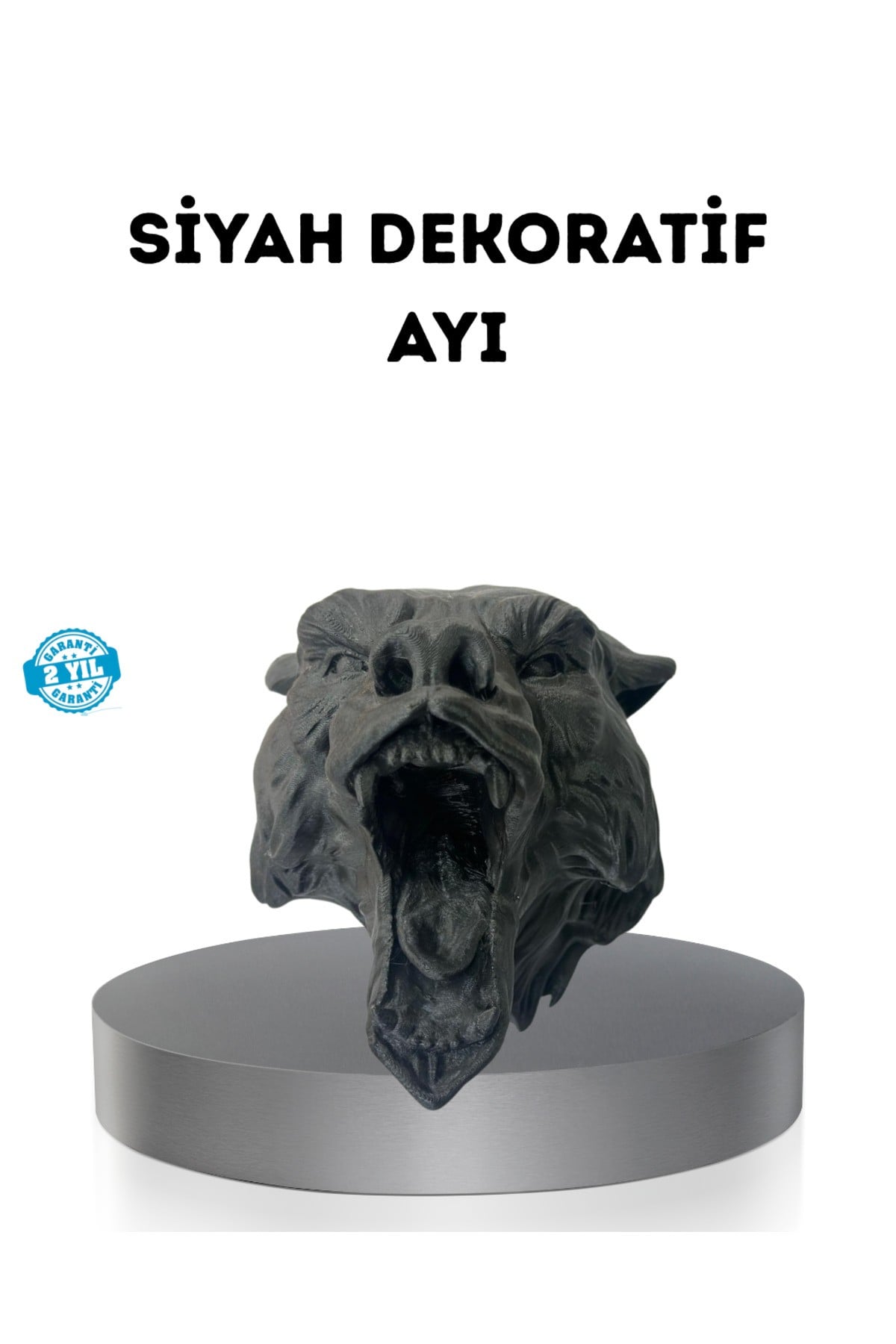 Ayı Tasarım Siyah 3D Duvar Heykeli