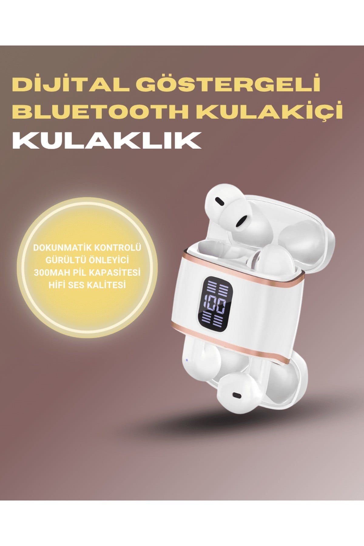 Bluetooth 5.3 Kulaklık – 4 Adet, Çift Kulaklıklı, Dijital Göstergeli, ANC + ENC