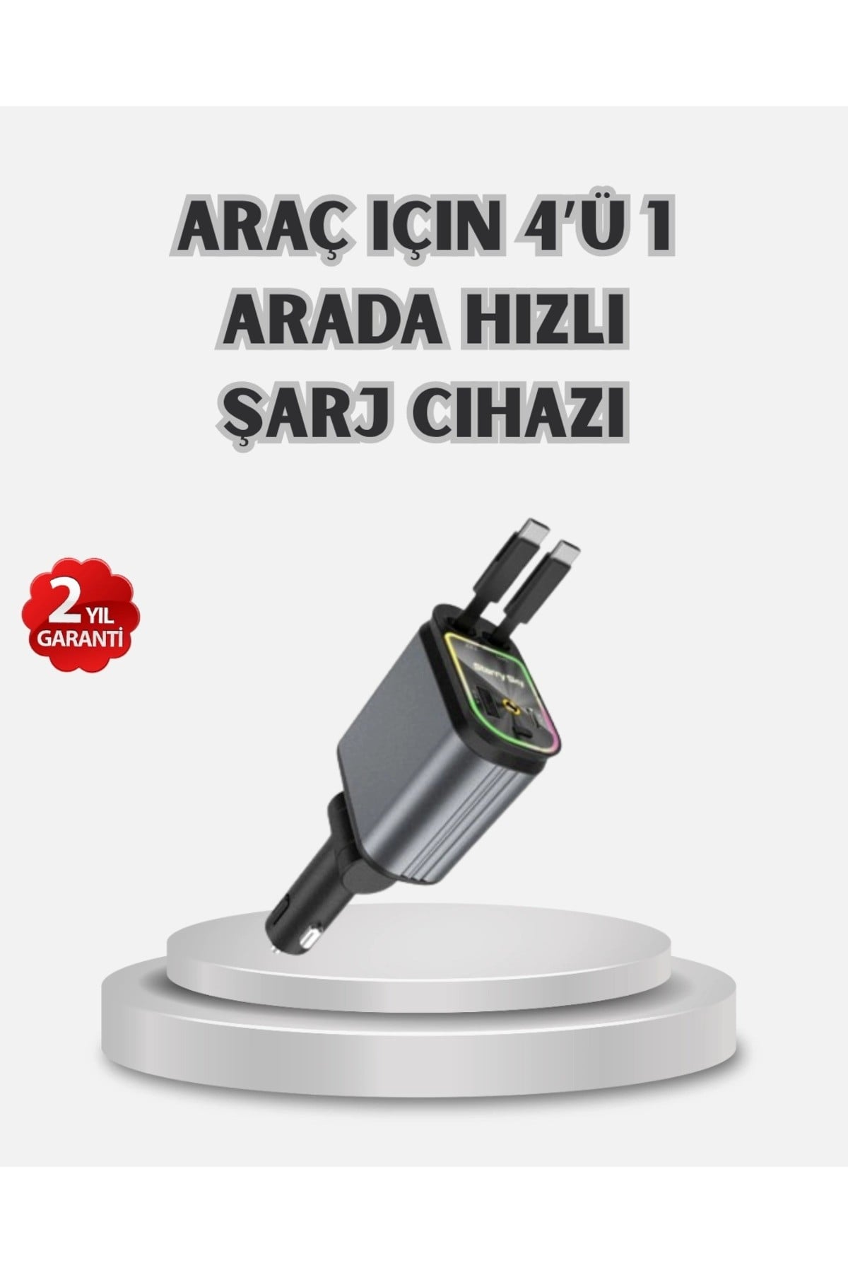 BUĞZ Araç Şarj Cihazı 4 Portlu 66W Hızlı Şarjlı LED Işıklı ve 180° Dönebilir