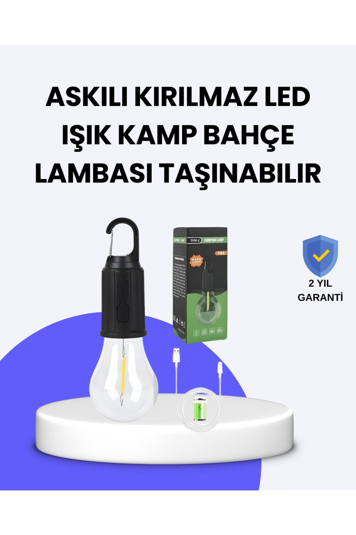 C Tipi Şarjlı Asılabilir Kamp Feneri