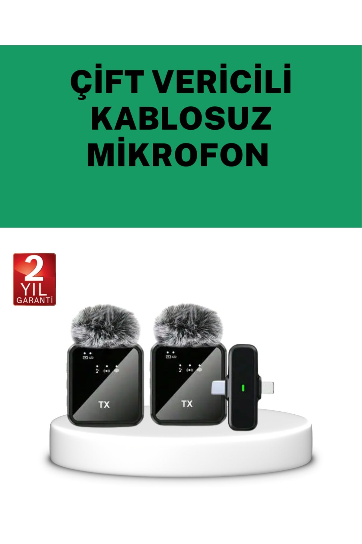 Canlı Yayın ve Video Çekimleri İçin Çiftli Kablosuz Yaka Mikrofon