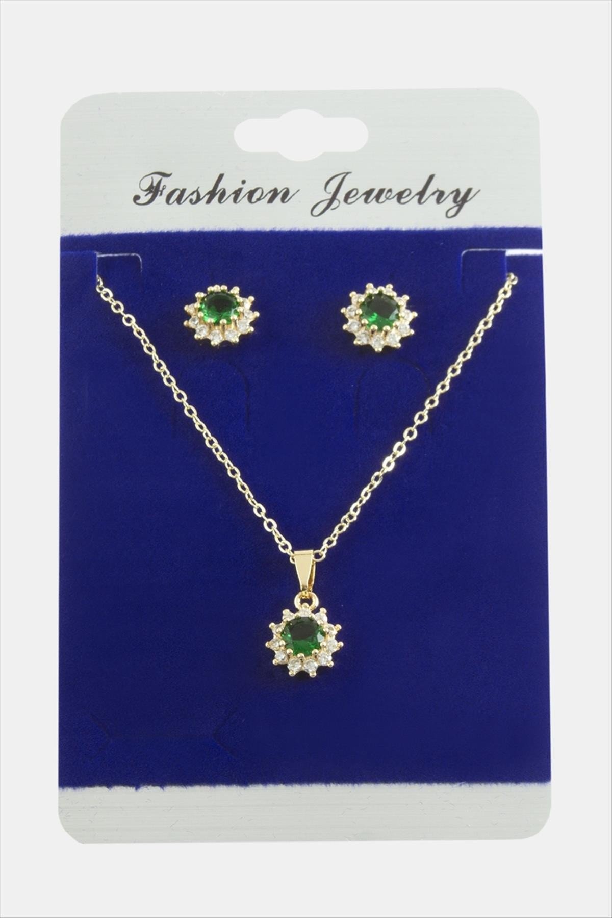 Çiçek Zirkon Taşlı Set Kolye