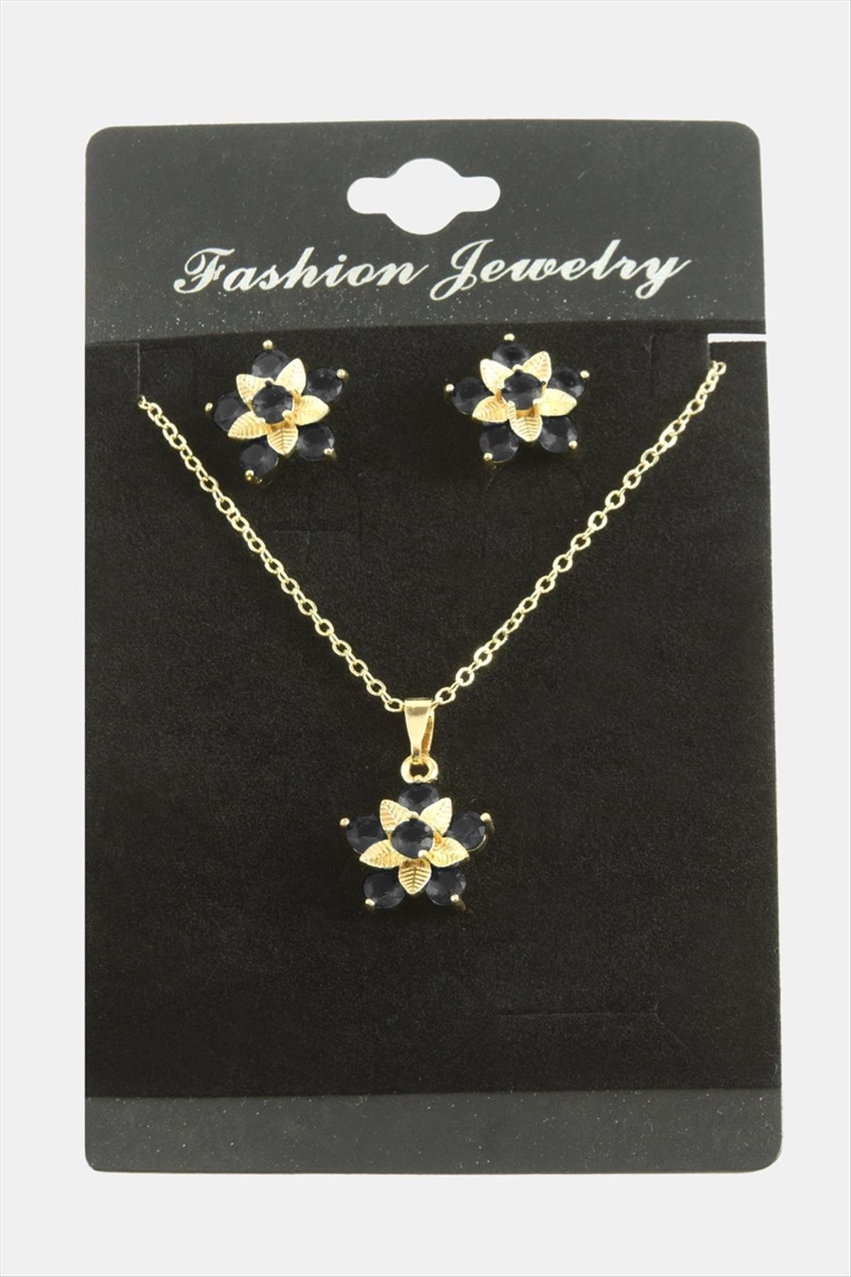 Çiçek Zirkon Taşlı Set Kolye
