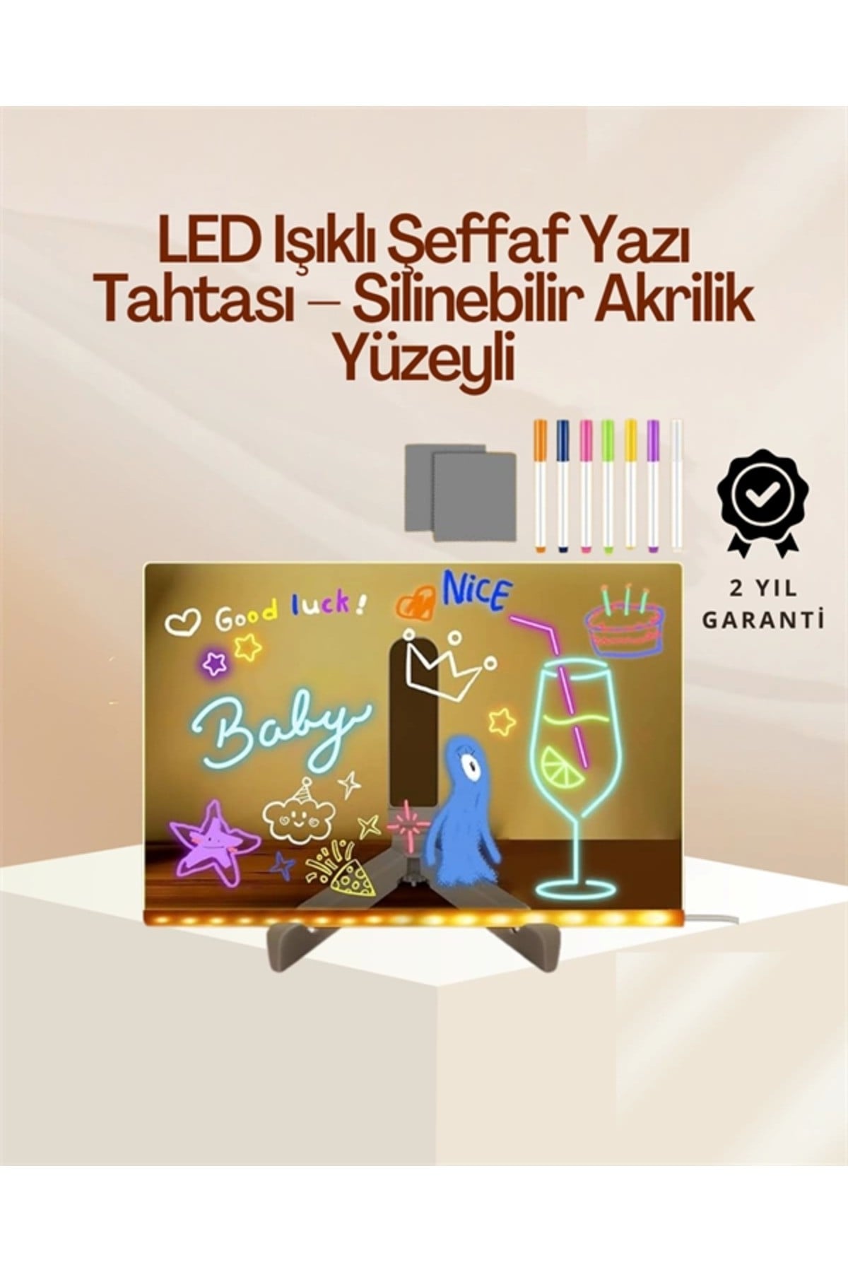 Çocuklar İçin Renkli Led Mesaj Tahtası – Neon Kalemli, Eğlenceli Ve Yaratıcı Yazı Panosu
