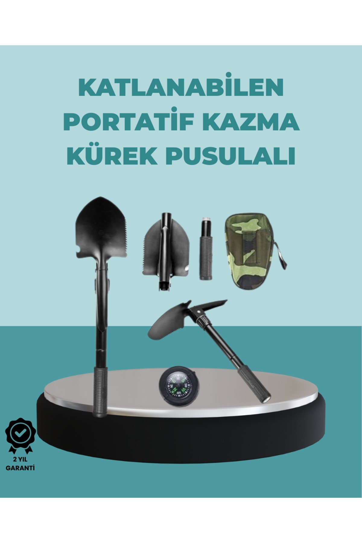 Çok İşlevli Bahçe ve Kamp Aleti – Pusulalı ve Kaymaz Saplı