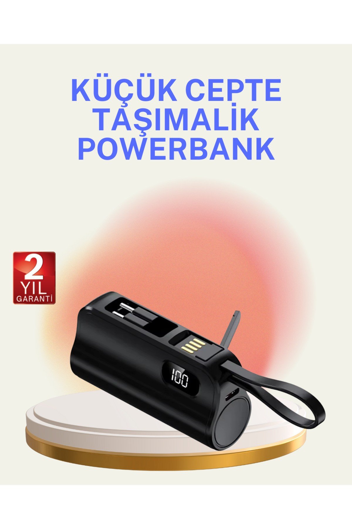 Dahili Konektörlü 20W Hızlı Şarj Mini Taşınabilir Powerbank