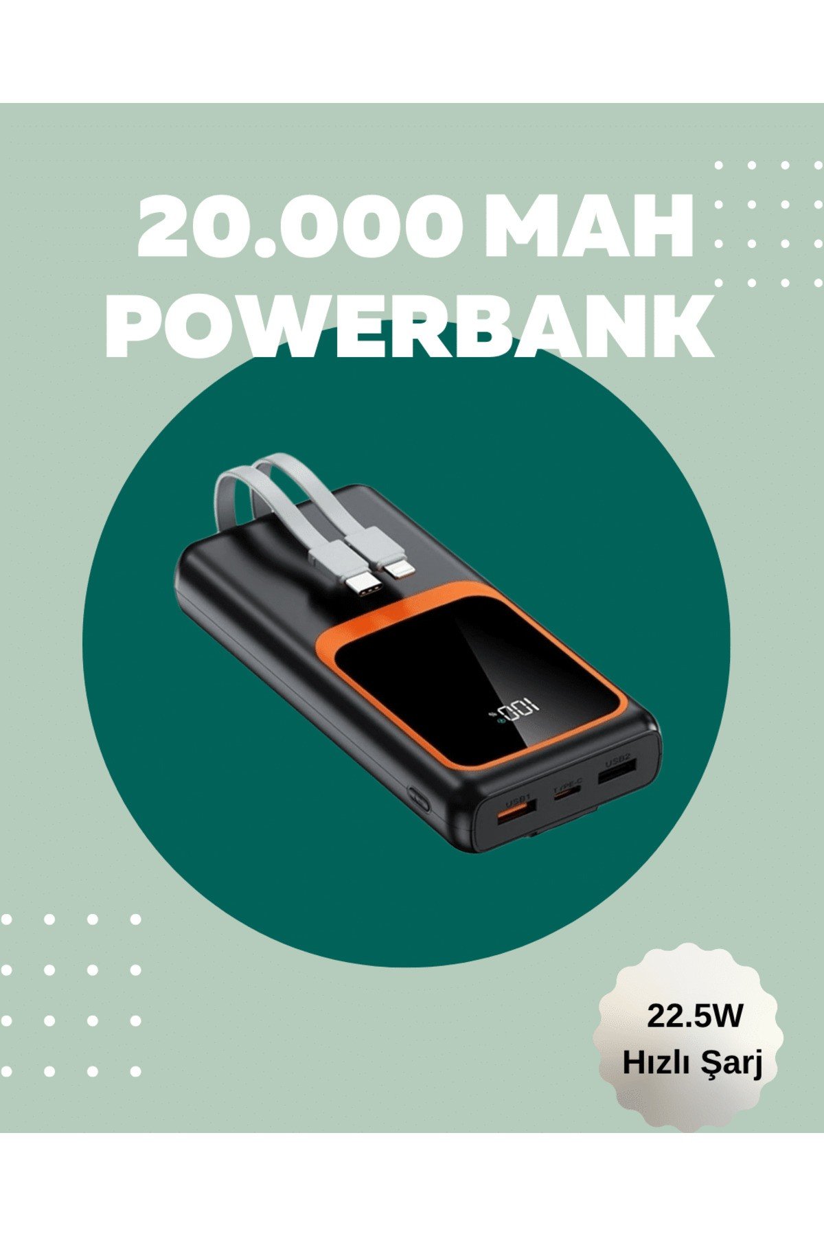 Dijital Ekranlı 20.000 mAh Powerbank | 22.5W Hızlı Şarj + Çoklu Bağlantı Seçeneği