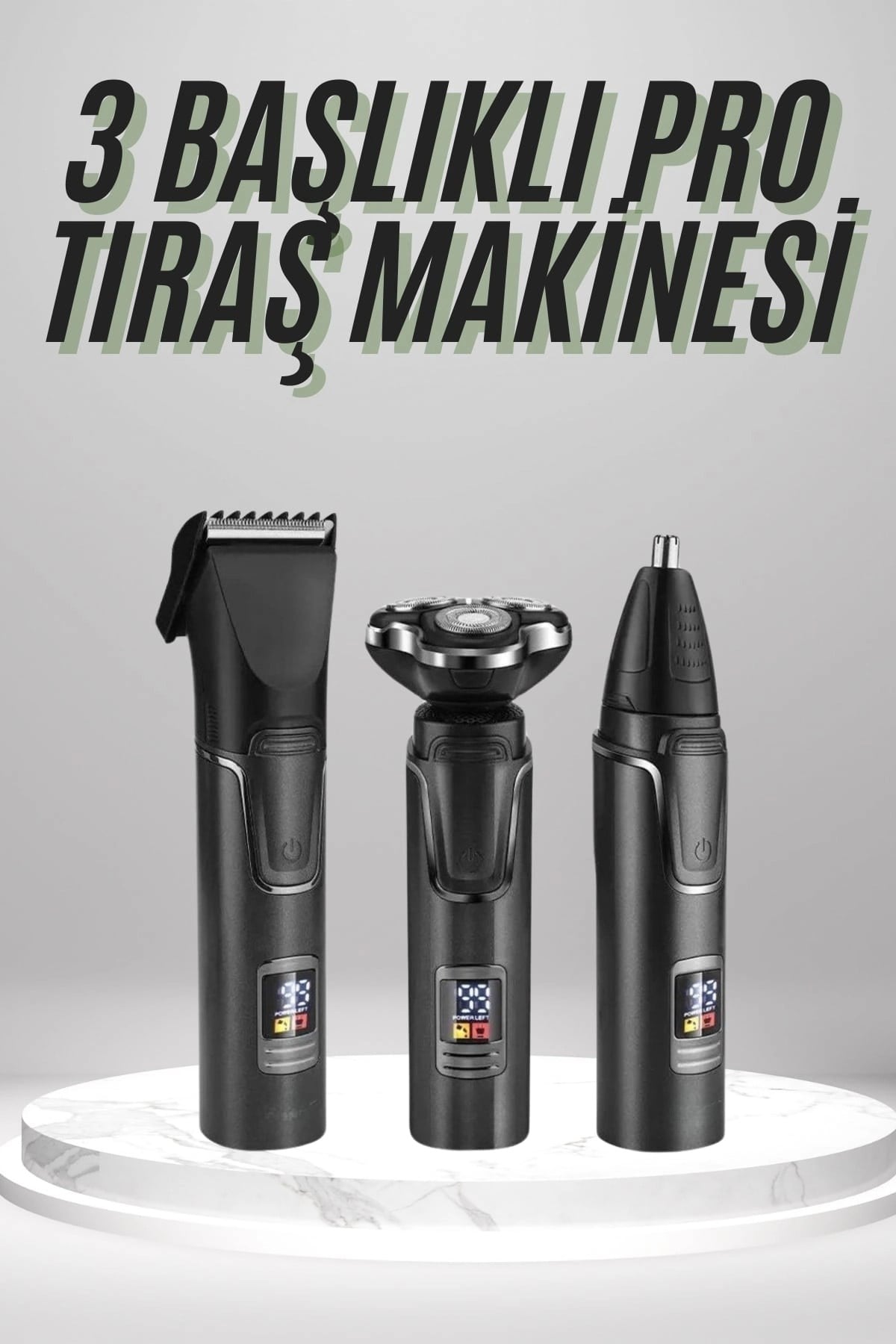 Dijital Göstergeli 3 Başlıklı Tıraş Makinesi Islak Kuru Lazer Öncesi Günlük