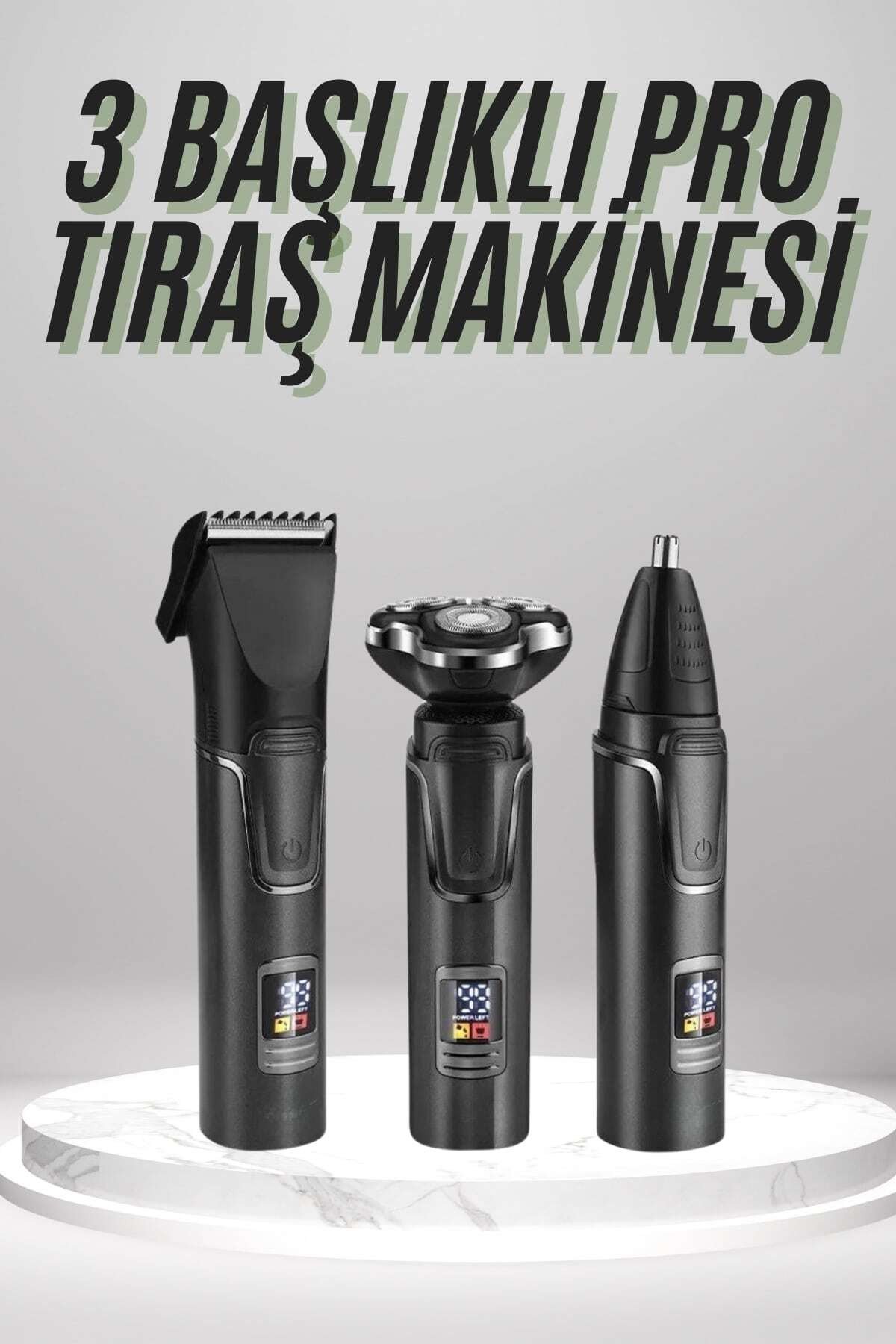 Dijital Göstergeli 3 Başlıklı Tıraş Makinesi Islak Kuru Lazer Öncesi Günlük