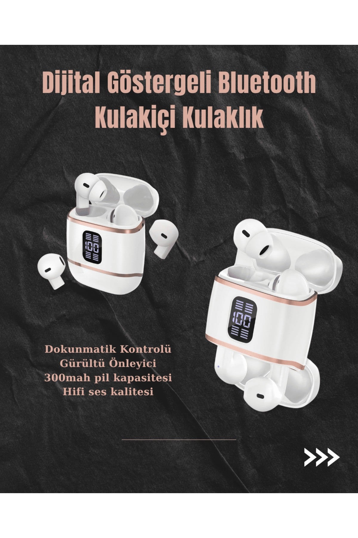 Dijital Göstergeli Bluetooth Kulakiçi Kulaklık – 4’lü Paket, Gürültü Engellemeli